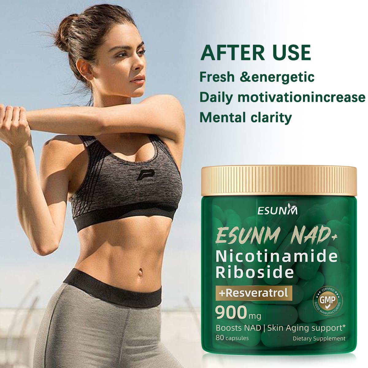 ESUNM Liposomal NAD+ Supplement with Resveratrol, NMN Supplement NAD Resveratrol Support Cellular Health, Stamina & Healthy Aging,Third-Party Tested，80 Capsules ESUNMAu supplements