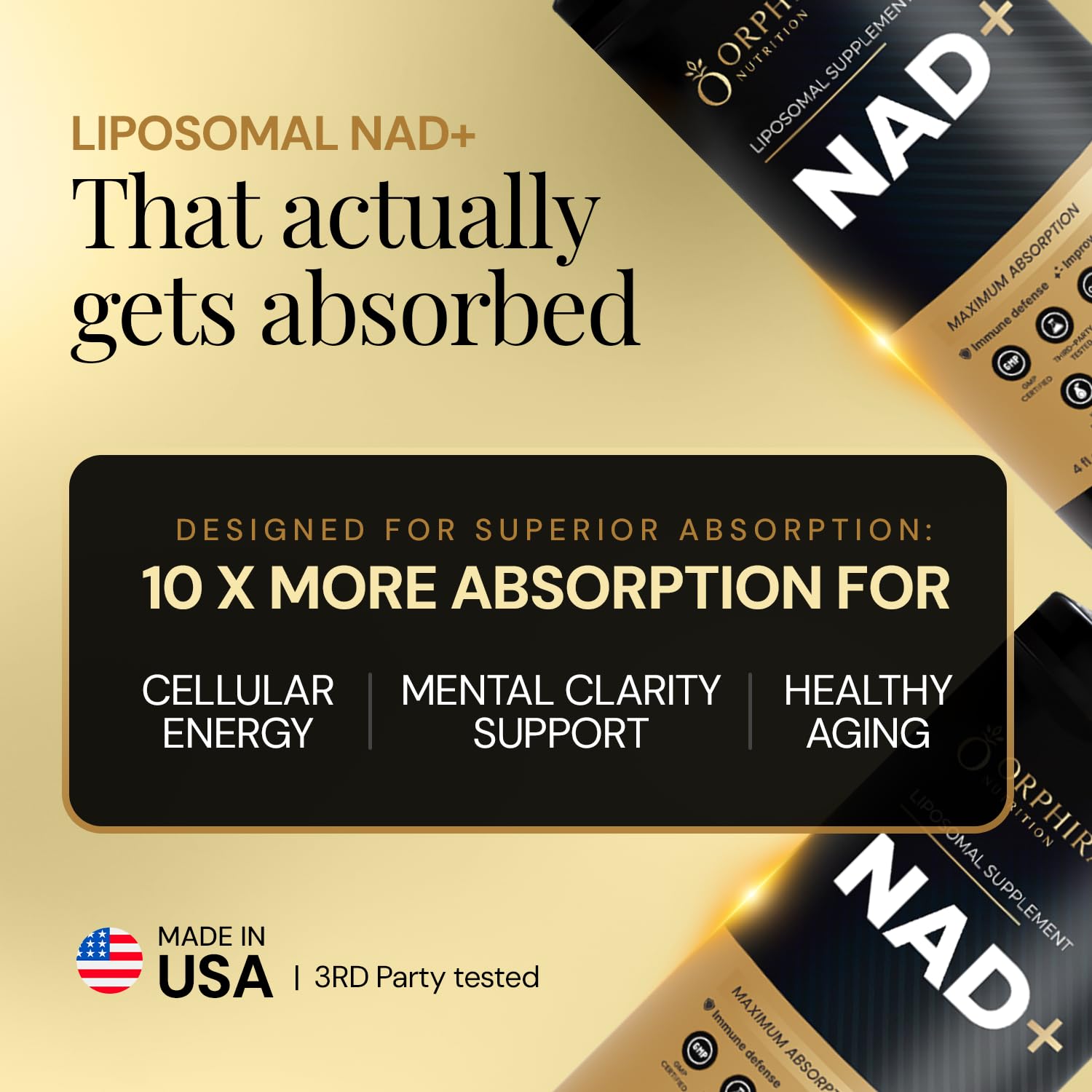 Orphira Liquid Liposomal NAD+ Supplement - 10x Better Absorption for Cellular Energy, Mental Clarity, Healthy Aging & Vitality Support - Enhanced NAD Plus, Vegan, Non-GMO - 30 Servings (4 fl oz) Orphira NutritionAu supplements