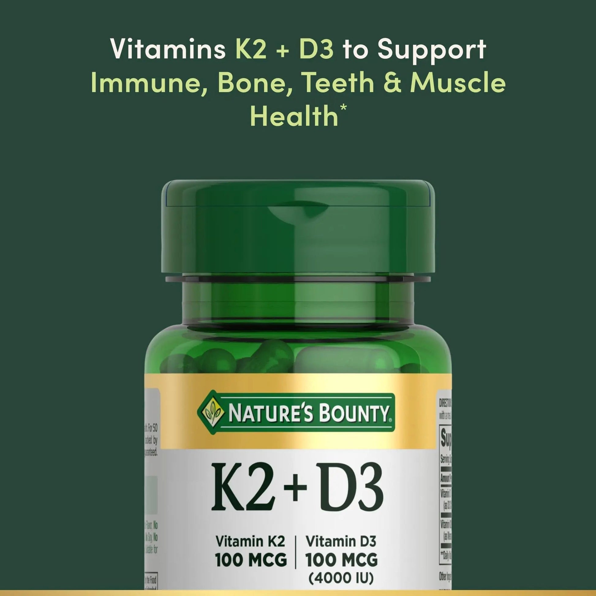 Nature’s Bounty Vitamin D3 K2 Supplement, 4000 IU Vitamin D3 plus 100 mcg of Vitamin K Supplements Nature's BountyAu supplements