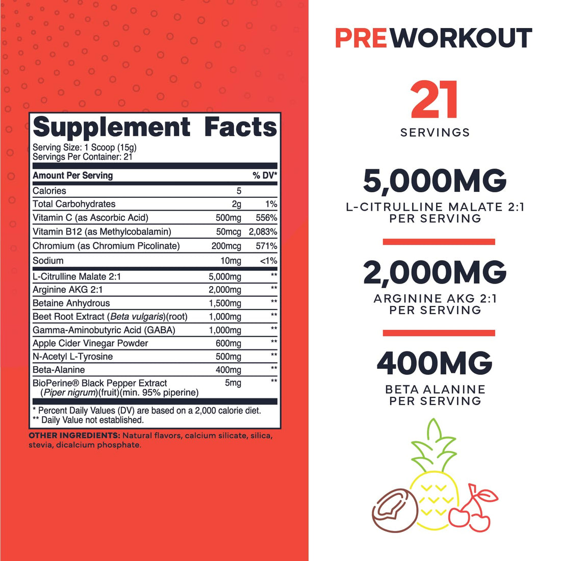Ultra Clean Stim Free Pump Pre Workout + Nitric Oxide Booster (Fruit Punch) Beetroot, 7G Arginine Citrulline Malate, Betaine, Beta A, ACV+ - Sugar/Caffeine Free Natural Non Stim Preworkout Men & Women Type ZeroUS supplements