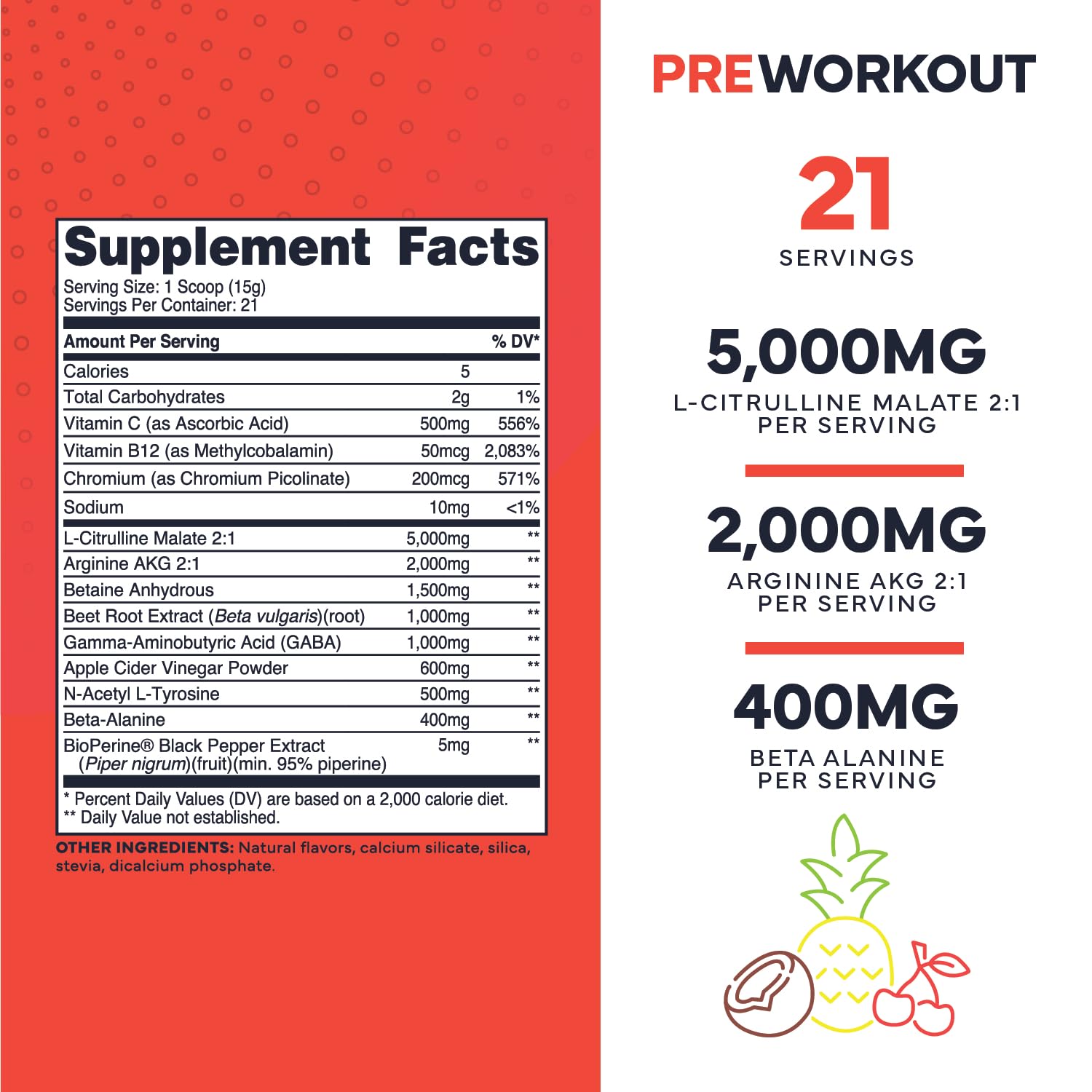 Ultra Clean Stim Free Pump Pre Workout + Nitric Oxide Booster (Fruit Punch) Beetroot, 7G Arginine Citrulline Malate, Betaine, Beta A, ACV+ - Sugar/Caffeine Free Natural Non Stim Preworkout Men & Women Type ZeroUS supplements