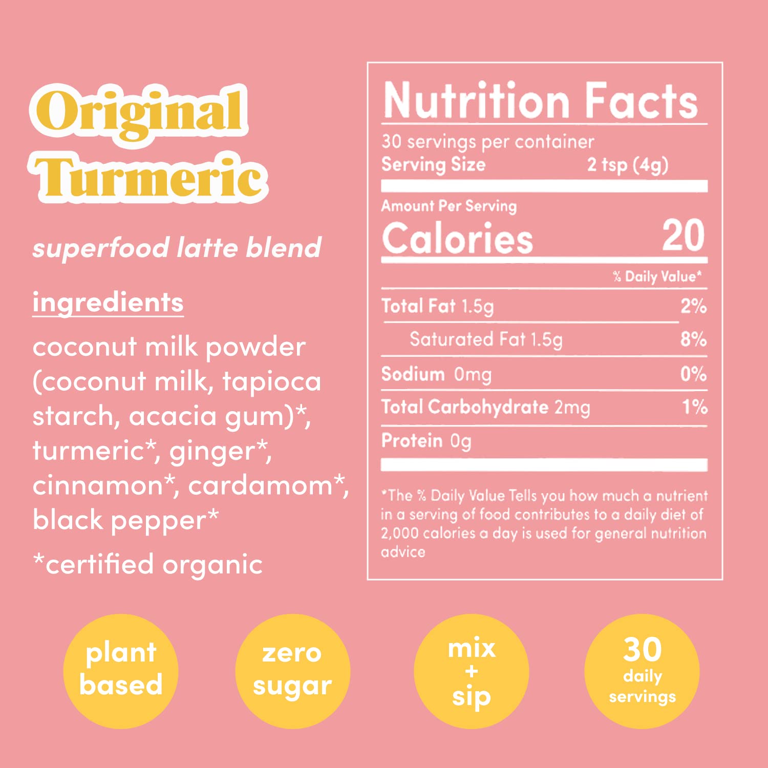 GOLDE - Superfood Latte Blend - Original Turmeric - Plant-Based w/Coconut, & Ginger - Vegan, Keto, Sugar-Free - 30 Servings GOLDEAu supplements