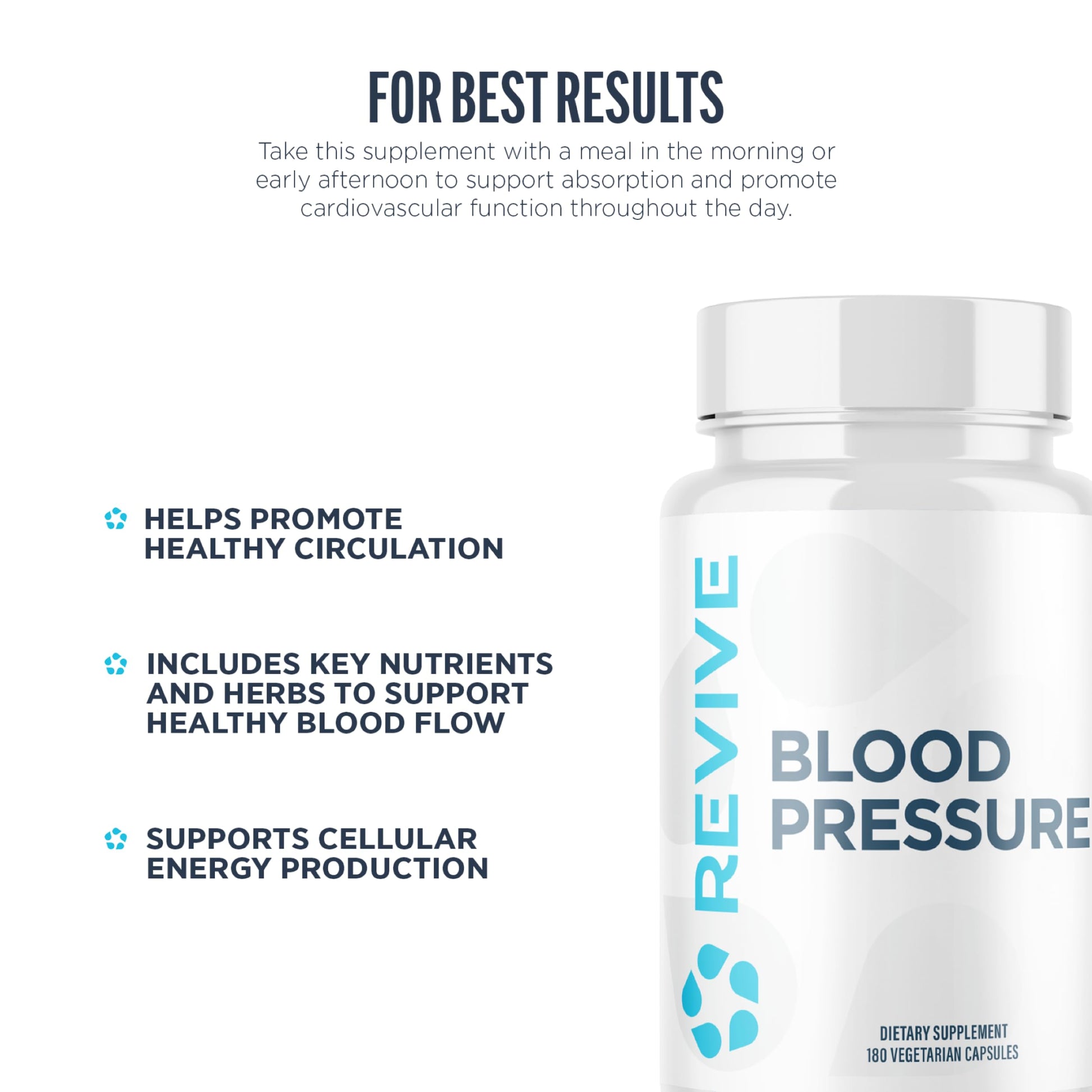 Revive MD Blood Pressure Support Supplement - Supports Heart and Circulatory Health, Energy & Daily Wellness - Magnesium, Potassium, Folic Acid & Garlic Formula (180 Vegetarian Capsules, 60 Servings) ReviveAu supplements