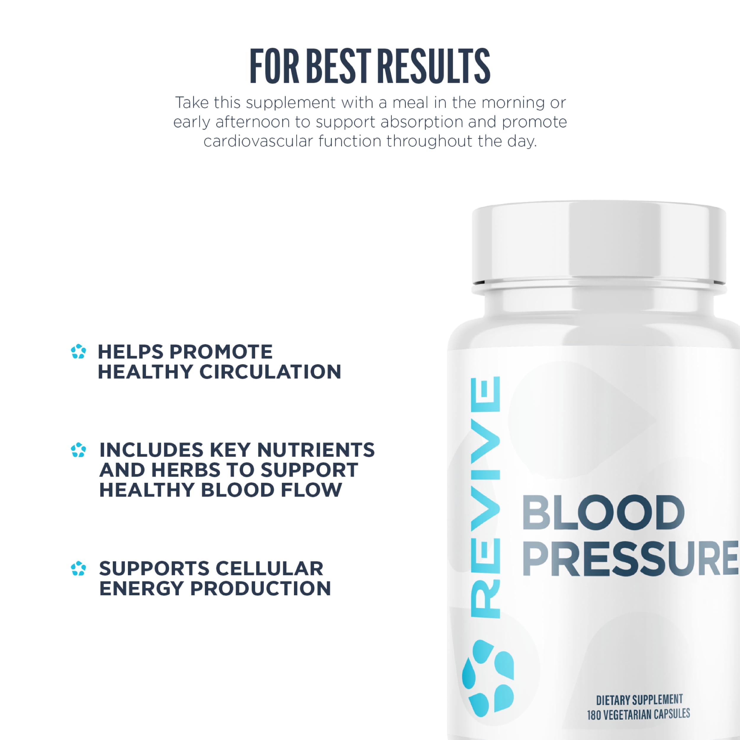 Revive MD Blood Pressure Support Supplement - Supports Heart and Circulatory Health, Energy & Daily Wellness - Magnesium, Potassium, Folic Acid & Garlic Formula (180 Vegetarian Capsules, 60 Servings) ReviveAu supplements