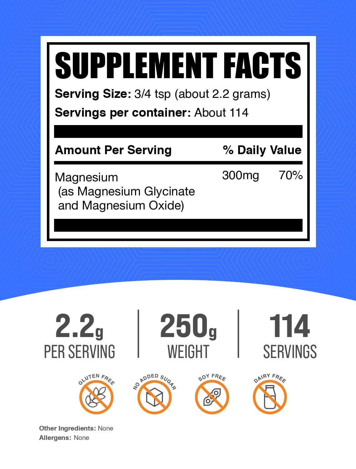 BulkSupplements.com Magnesium Glycinate Powder - Magnesium Glycinate 300mg, Highly Absorbable - Gluten Free, 2.2g per Serving, 250g (8.8 oz) (Pack of 1) BulkSupplementsAu supplements