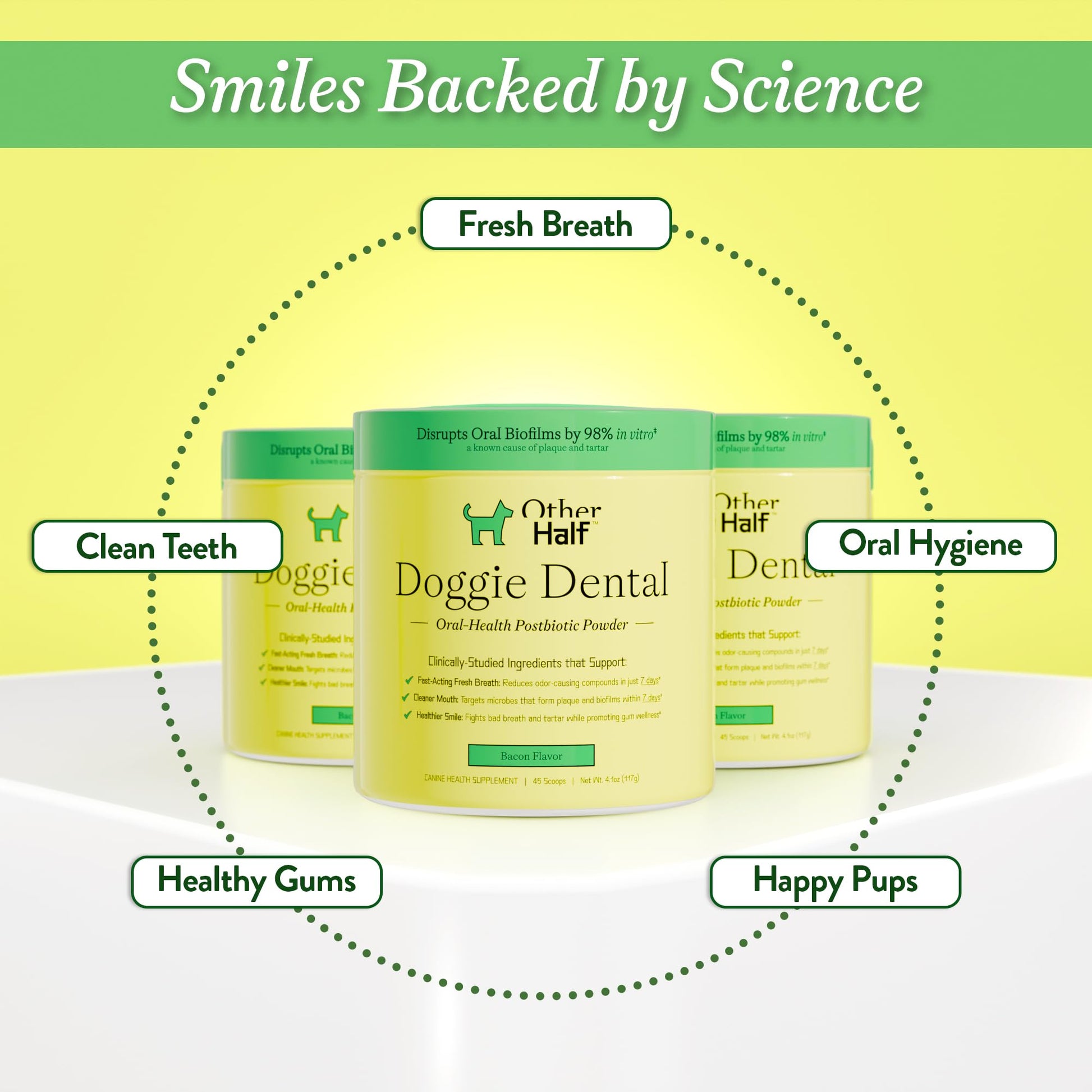 OTHER HALF Doggie Dental Supplement Powder - Dog Breath Freshener & Teeth Cleaning Made Easy - Oral Health Postbiotic for Dogs - Targets Tartar, Plaque & Bad Breath | 45 Scoops, Bacon Flavor OTHER HALFAu supplements