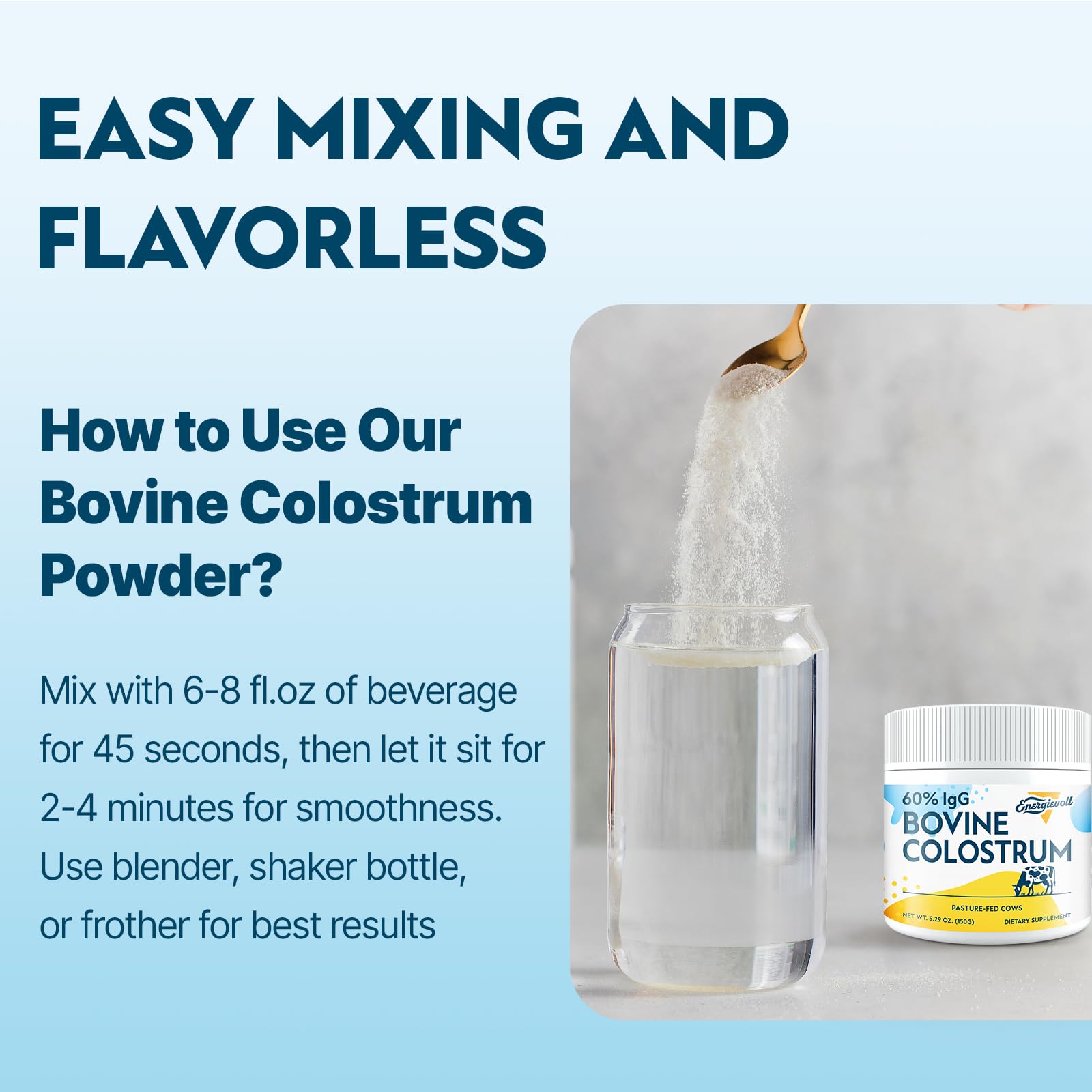 Energievoll Bovine Colostrum Supplement Powder - 60% IgG 3000 mg for Gut, Hair Growth, Beauty, and Immune, Easy to Mix, Unflavored (50 Servings) EnergievollAu supplements