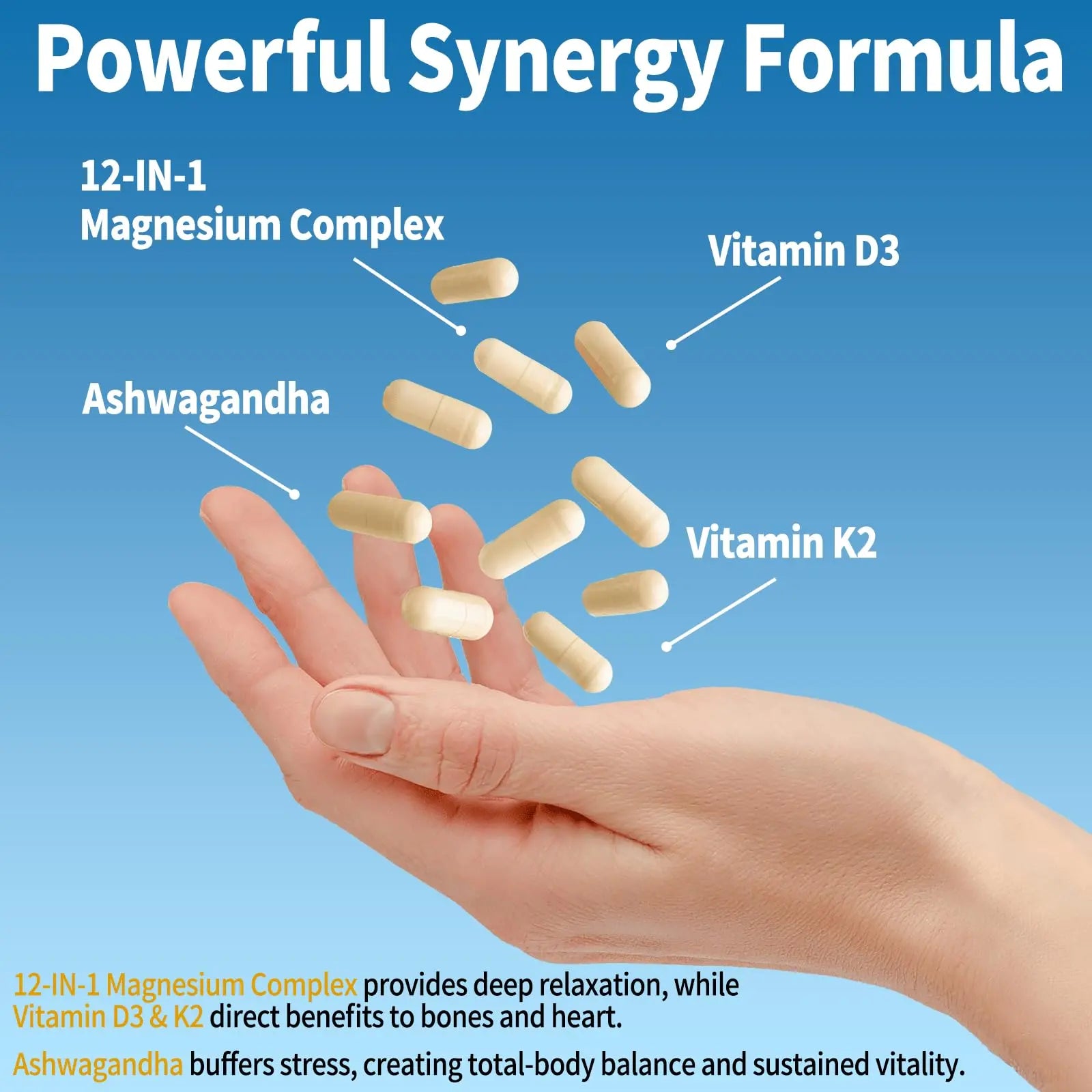 Magnesium Complex 12 in 1 Supplement for Women & Men 700mg, Magnesium Glycinate with Vitamin D3 K2, Citrate Malate Oxide Taurate Aspartate Orotate, for Relaxation, Heart, Energy, Muscle, 120 Capsules Qmiozzynz supplements