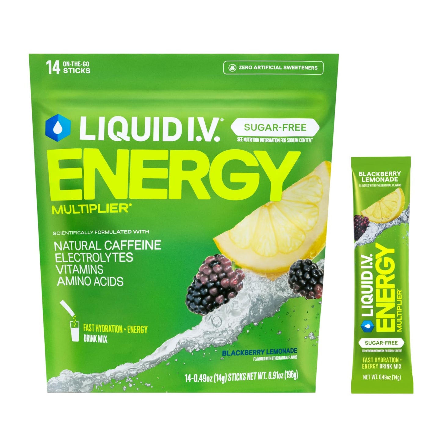 Liquid I.V.® Hydration Multiplier Sugar-Free + Energy - Blackberry Lemonade | Electrolyte Powder Drink Mix | 1 Pack (14 Servings) Liquid I.V.US supplements