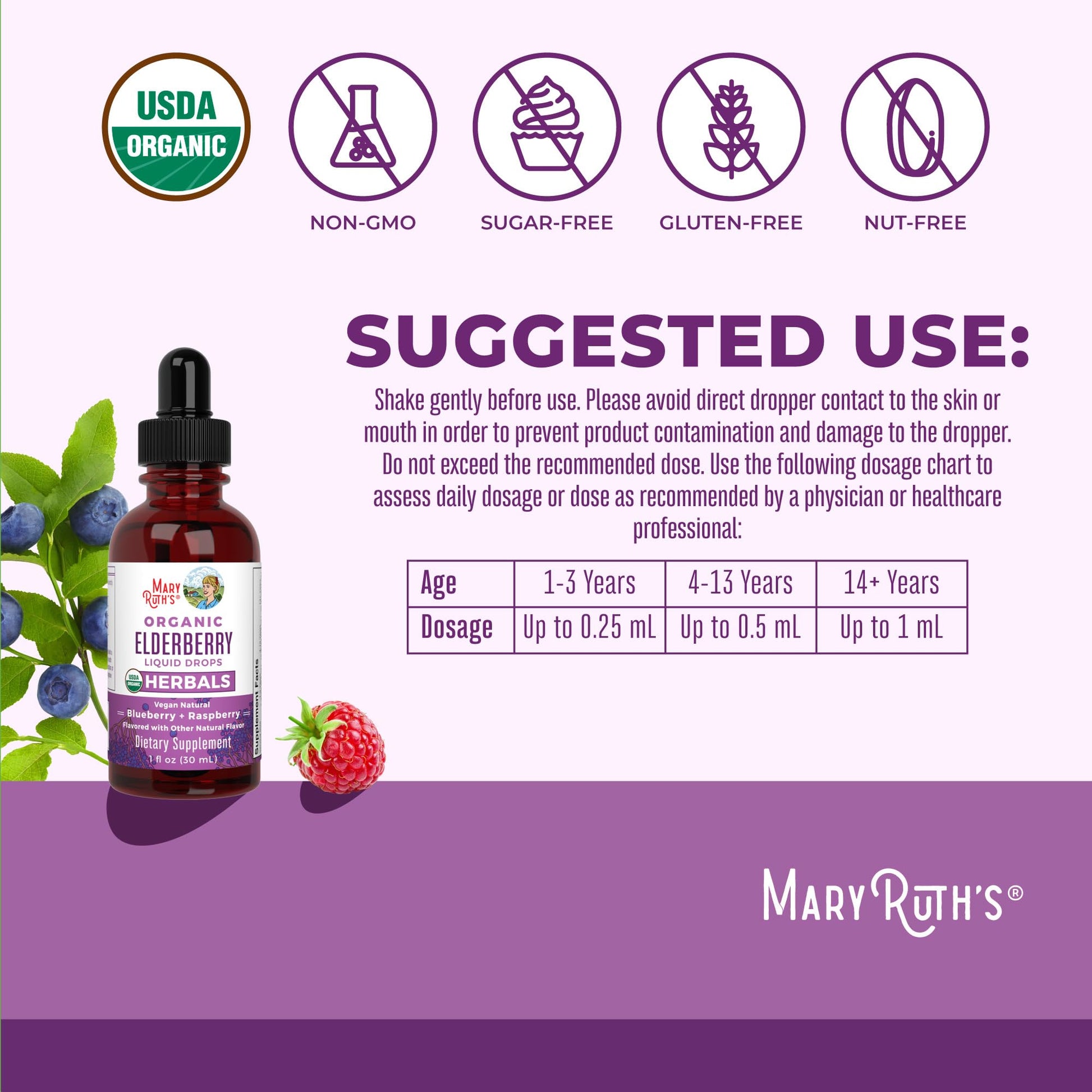 MARYRUTH'S Elderberry Liquid Drops for Adults & Kids | Immune Support | Antioxidant | Overall Wellness | Elder Berry Extract | USDA Organic | Sugar Free | Vegan | Non-GMO | Gluten Free | 1 Fl Oz MARYRUTH'SUS supplements