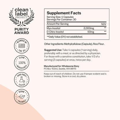 Myo-Inositol & D-Chiro Inositol Blend Capsule | 30-Day Supply | Most Beneficial 40:1 Ratio Wholesome StoryUS supplements