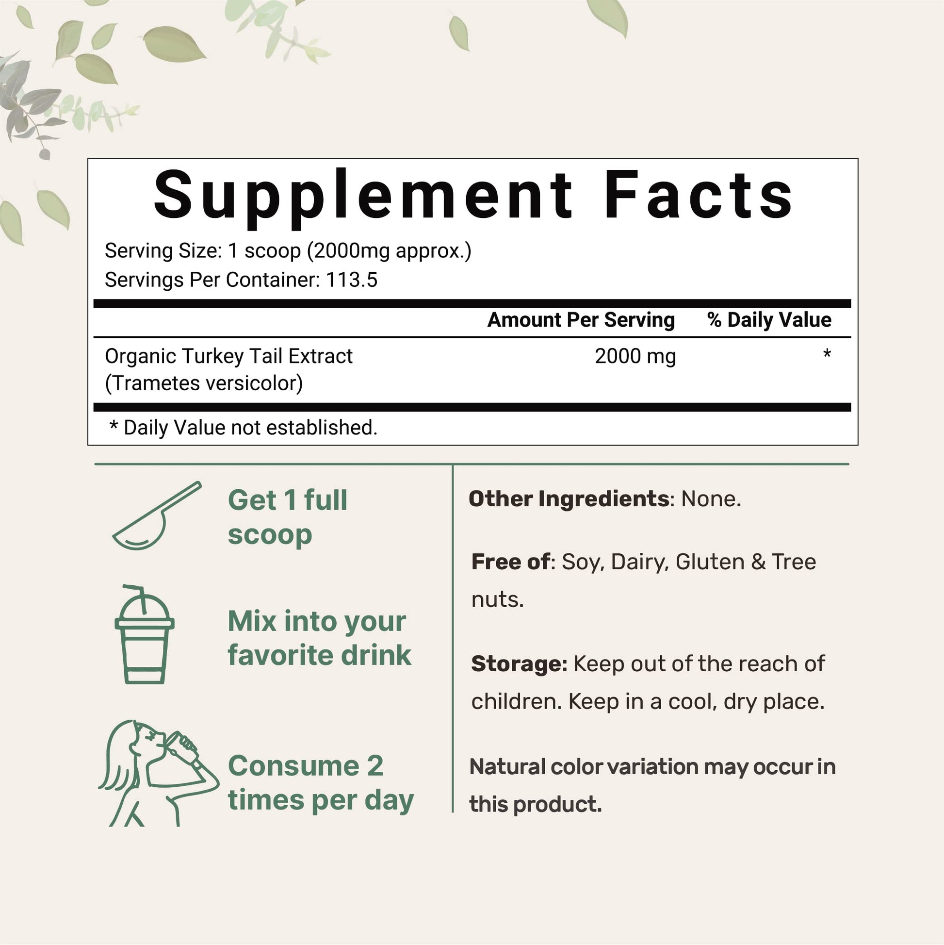Organic Turkey Tail Mushroom Powder (50:1 Extract), 8 Ounce | Sustainably US Grown Micro IngredientsUS supplements