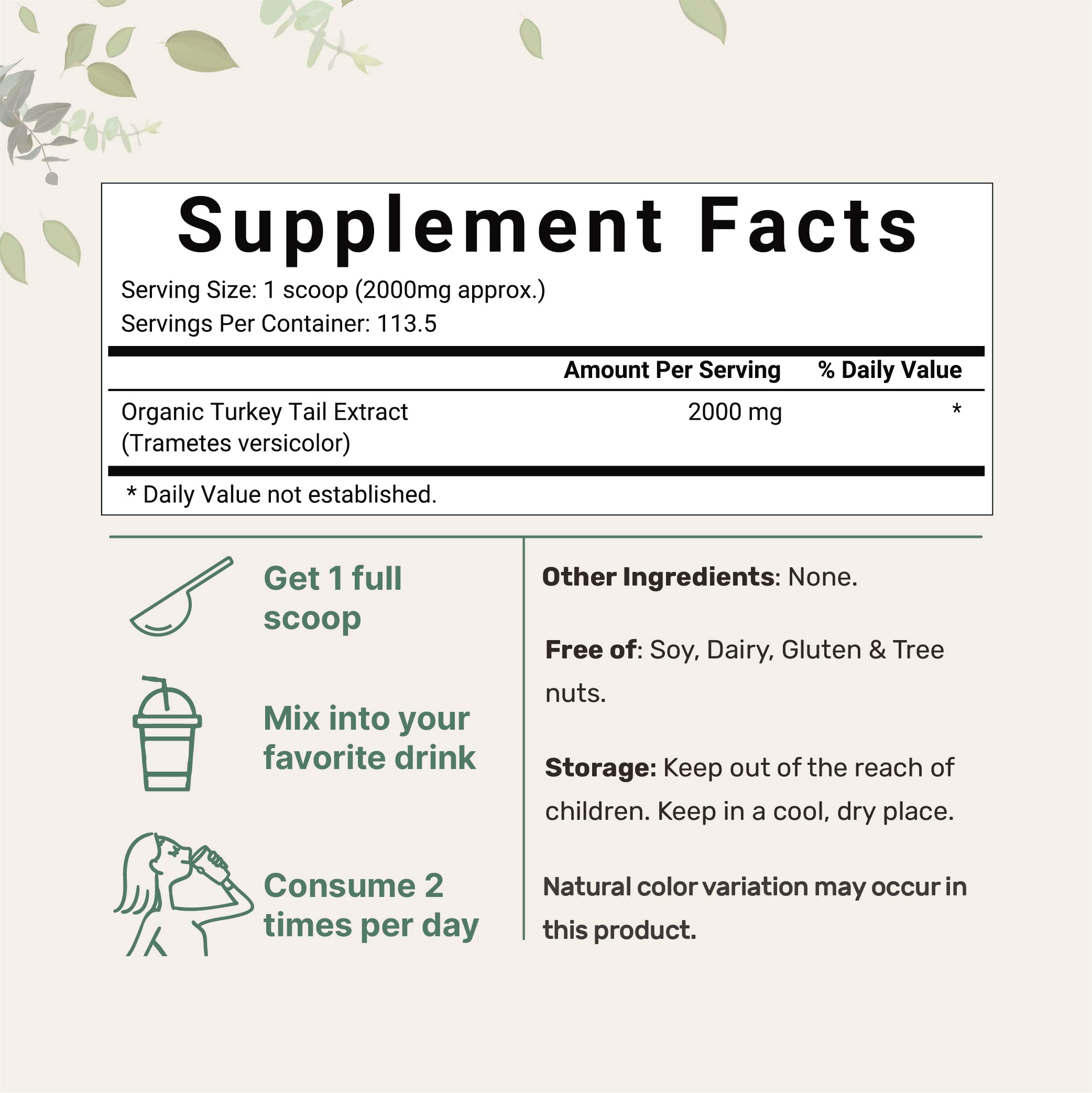 Organic Turkey Tail Mushroom Powder (50:1 Extract), 8 Ounce | Sustainably US Grown Micro IngredientsUS supplements