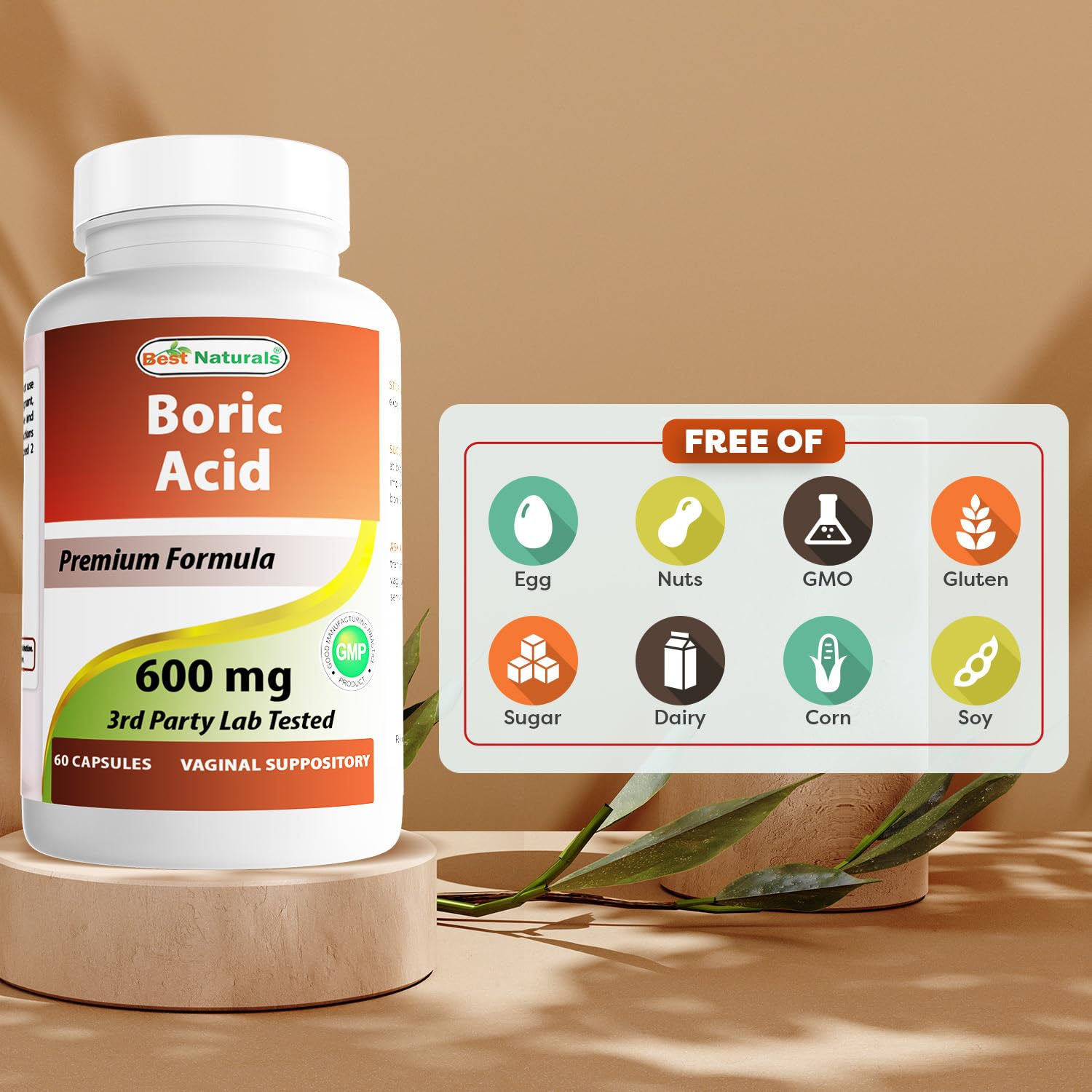 Best Naturals Boric Acid Vaginal Suppositories - Made in USA - USP Medical Grade Fine Powder, Easy Dissolve, Third Party Tested - 60 Count Best NaturalsUS supplements