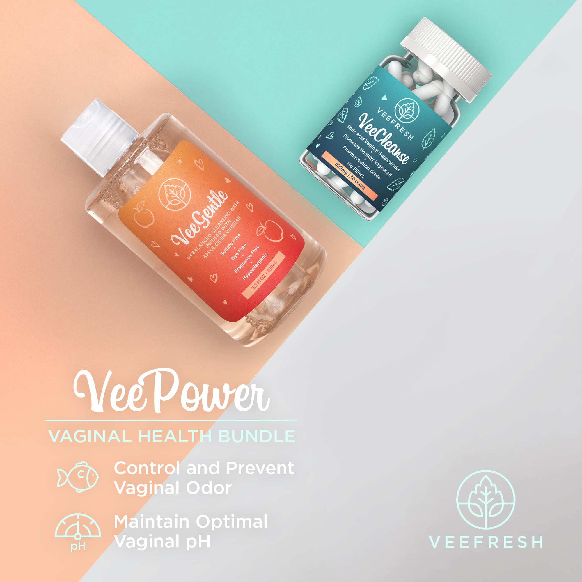 VeePower Lite - Vaginal Health Bundle - Control and Prevent Vaginal Odor - Includes VeeGentle VeeFreshAu supplements
