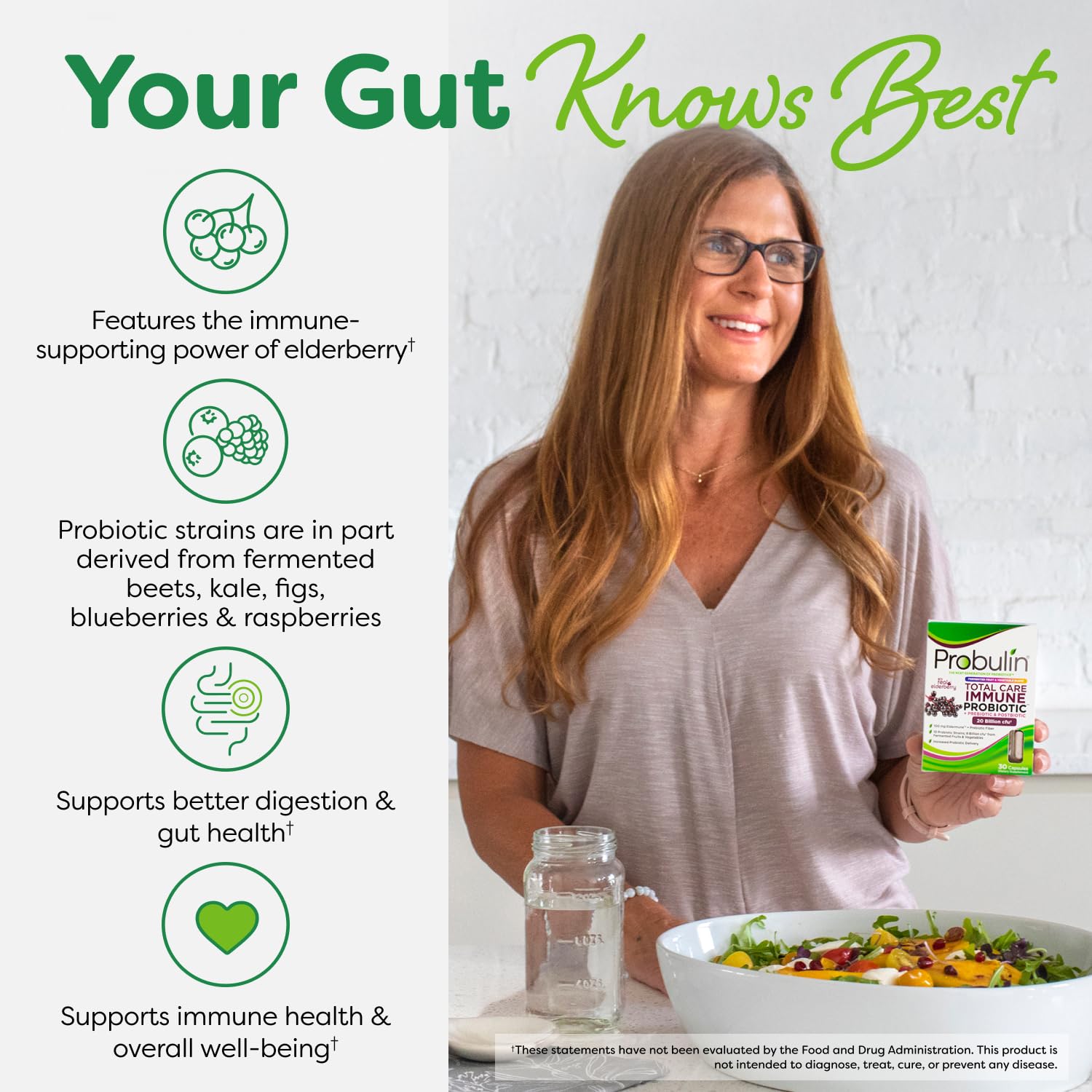 Probulin Total Care Immune = Prebiotics + Probiotics + Postbiotics + Elderberry to Support Immune & Gut Health - 20 Billion CFU - 10 Probiotic Strains, 30 Vegan Capsules ProbulinAu supplements