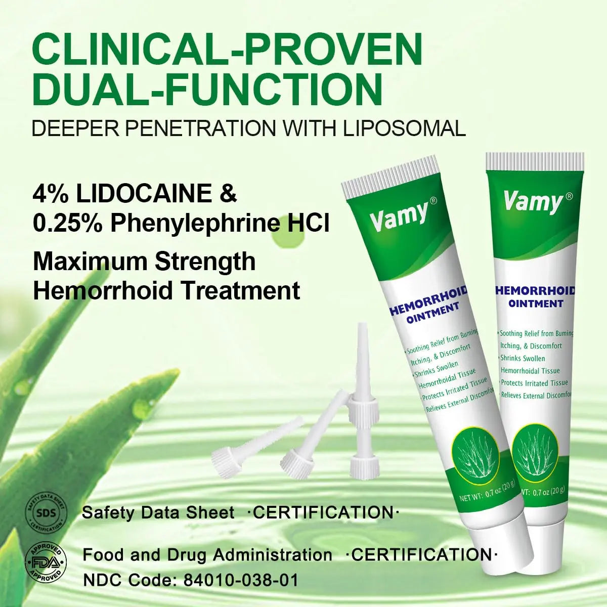 vamy Hemorrhoid Ointment (2 x 20g Tubes), 40g - Maximum Strength Formula for Hemorrhoidal Fast Relief, Soothes Itching, Burning & Discomfort vamyAu supplements