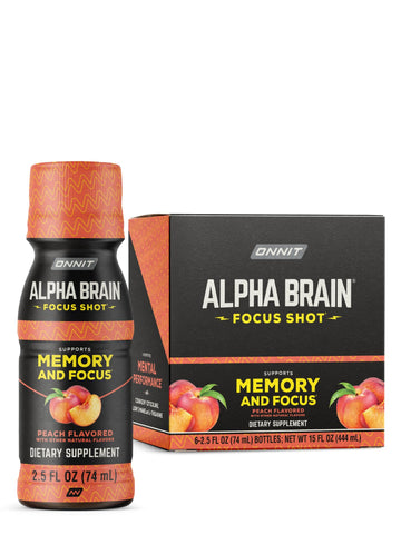 ONNIT Alpha Brain Focus Shot, Peach Flavor, Nootropic Dietary Supplement Drink That Supports Energy, Focus, and Mood, IGEN™ Non-GMO Tested, 2.5 fl oz, 6 Count ONNITAu supplements