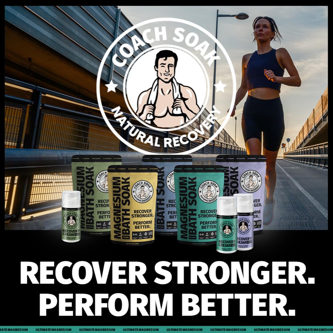 Coach Soak Magnesium Cream with MSM in Pump Bottle - Natural Recovery Cream with Magnesium Chloride & Menthol - Fast-Absorbing for Muscles & Joints, Cooling Menthol, 3.4oz Coach SoakAu supplements