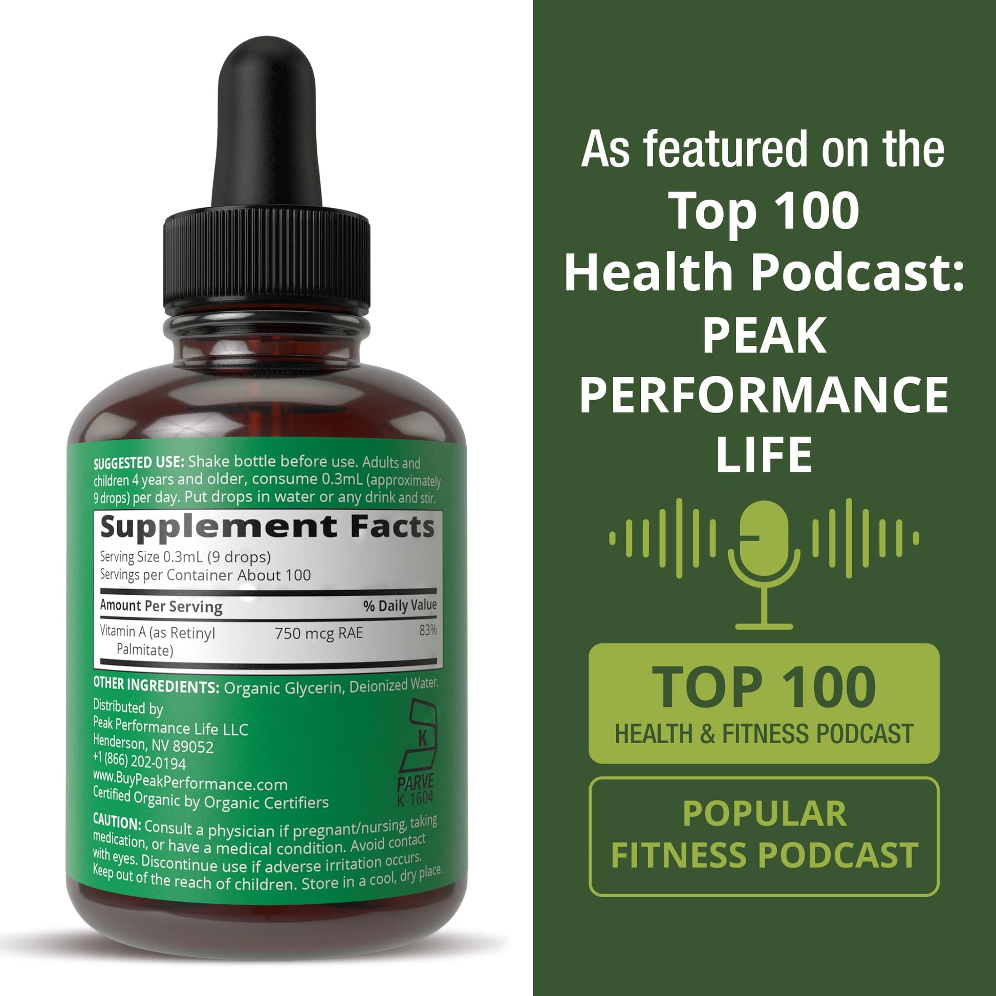 USDA Organic Vitamin A Liquid Drops Supplement. Vegan High Bioavailability for Eye, Skin + Bone Health. for Adults, Men, Women, Kids. Vit A Oil Retinyl Palmitate. Gluten Free, Zero Sugar. 100 Servings Peak PerformanceAu supplements