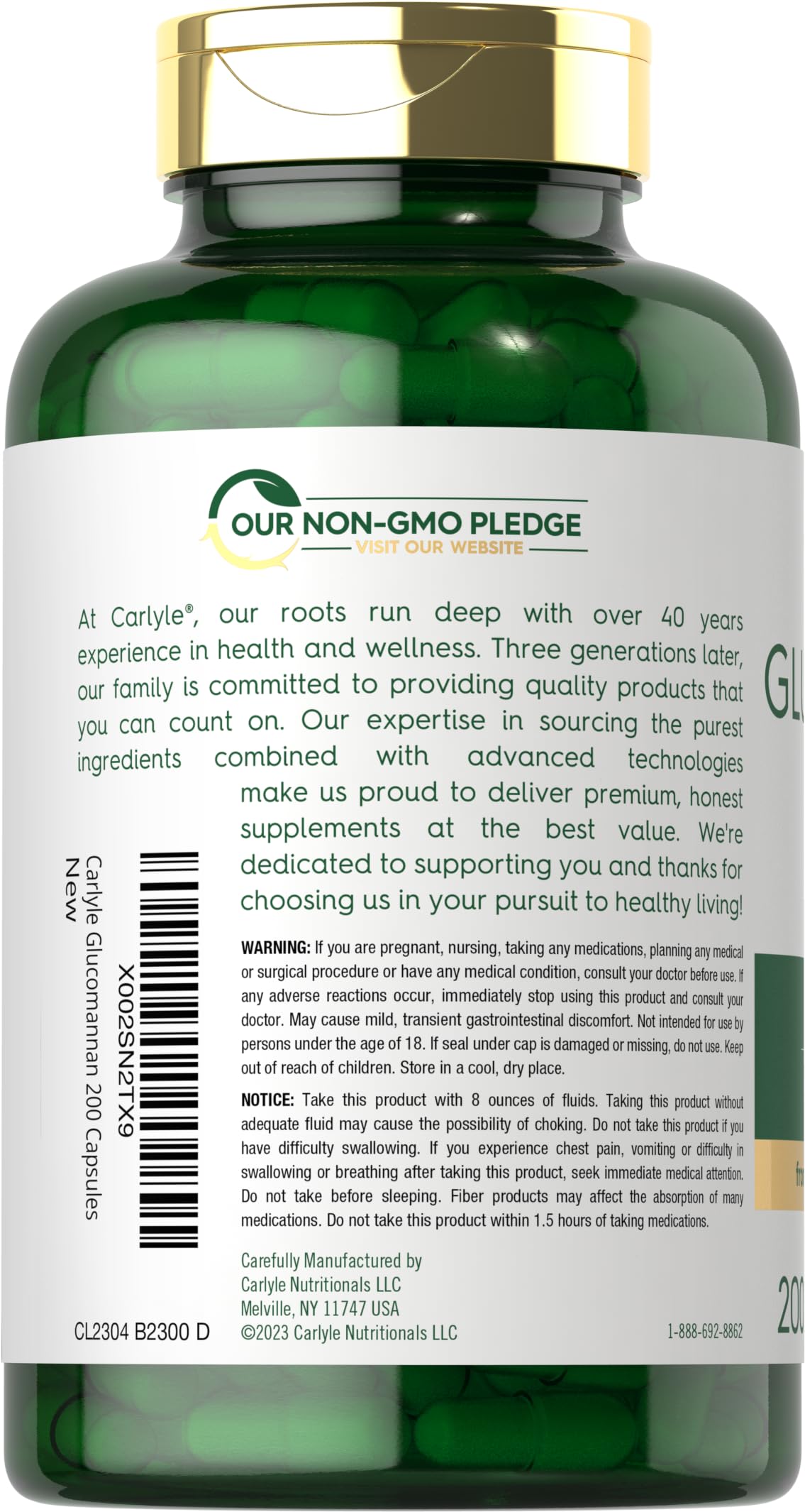 Carlyle Glucomannan Capsules | 200 Count | Soluble Fiber Pills | Non-GMO CarlyleUS supplements