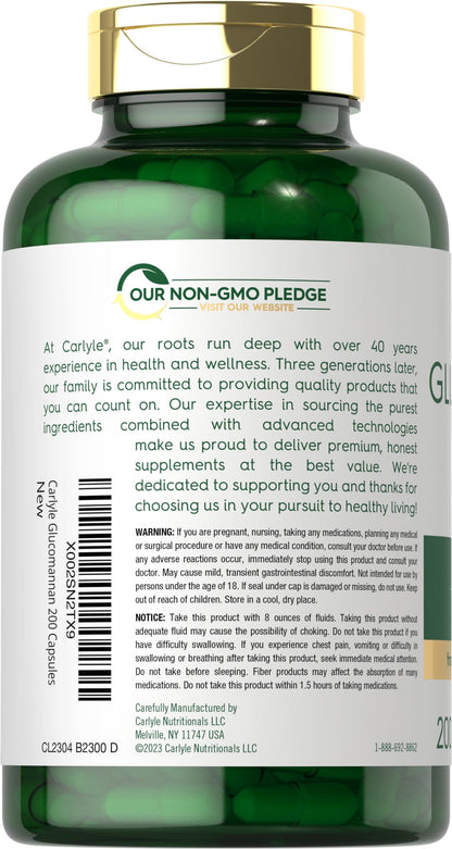Carlyle Glucomannan Capsules | 200 Count | Soluble Fiber Pills | Non-GMO CarlyleUS supplements