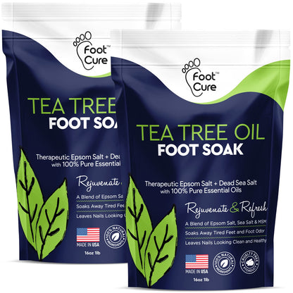 Tea Tree Oil Foot Soak with Epsom Salt - Best Toenail Fungus Treatment, Athletes FOOT CUREUS supplements