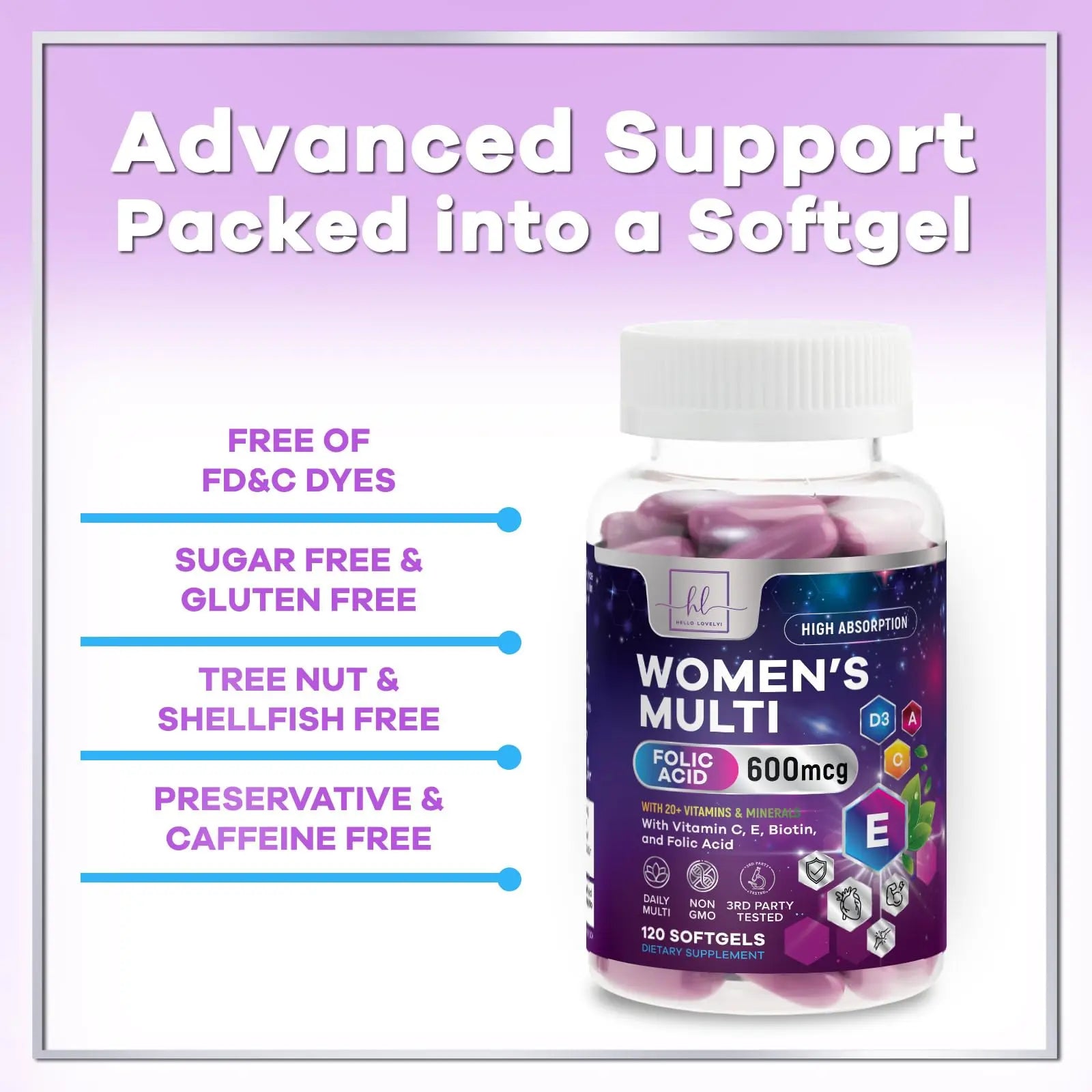 Multivitamin For Women - Complete Daily Woman's Multivitamins with Biotin, Calcium, Folic Acid, Iron, Zinc, Vitamin A, C, D, E & B Vitamins Hello Lovely!Au supplements