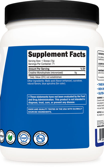 Nutricost Creatine Monohydrate Powder (Blue Raspberry), 500 Grams (1.1 LBS) NutricostUS supplements