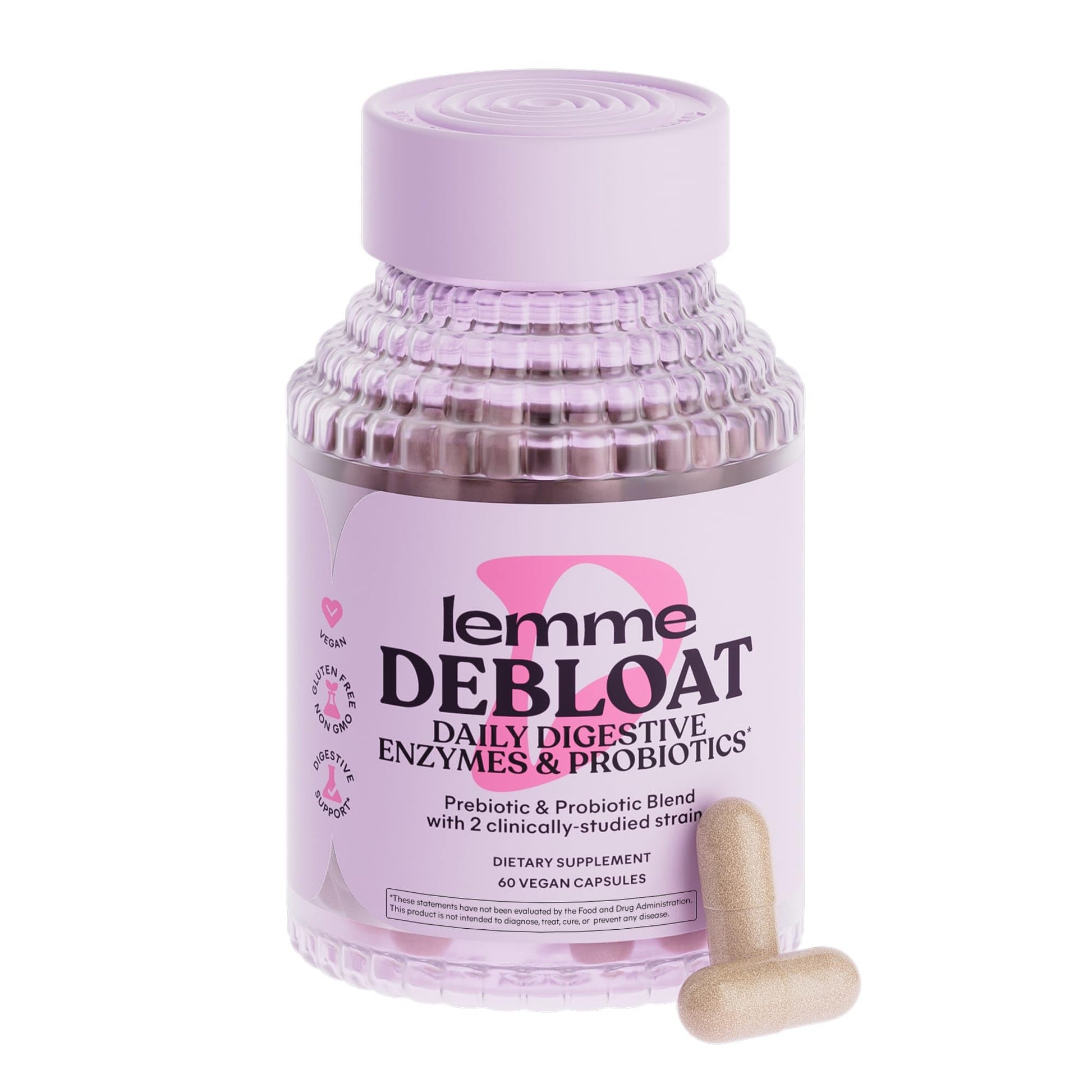 Lemme Debloat 3-in-1 Prebiotic, Probiotic & Digestive Enzyme Capsules for Bloating & Gas Relief - 2 Clinically Studied Probiotics w/5 Digestive Enzymes to Improve Digestion, Women & Men, (60 Count) LemmeAu supplements