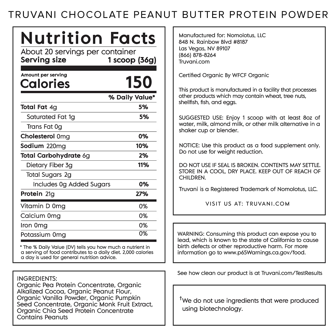 Truvani Vegan Chocolate Peanut Butter Protein Powder - 20g Plant-Based Protein, Gluten TruvaniUS supplements