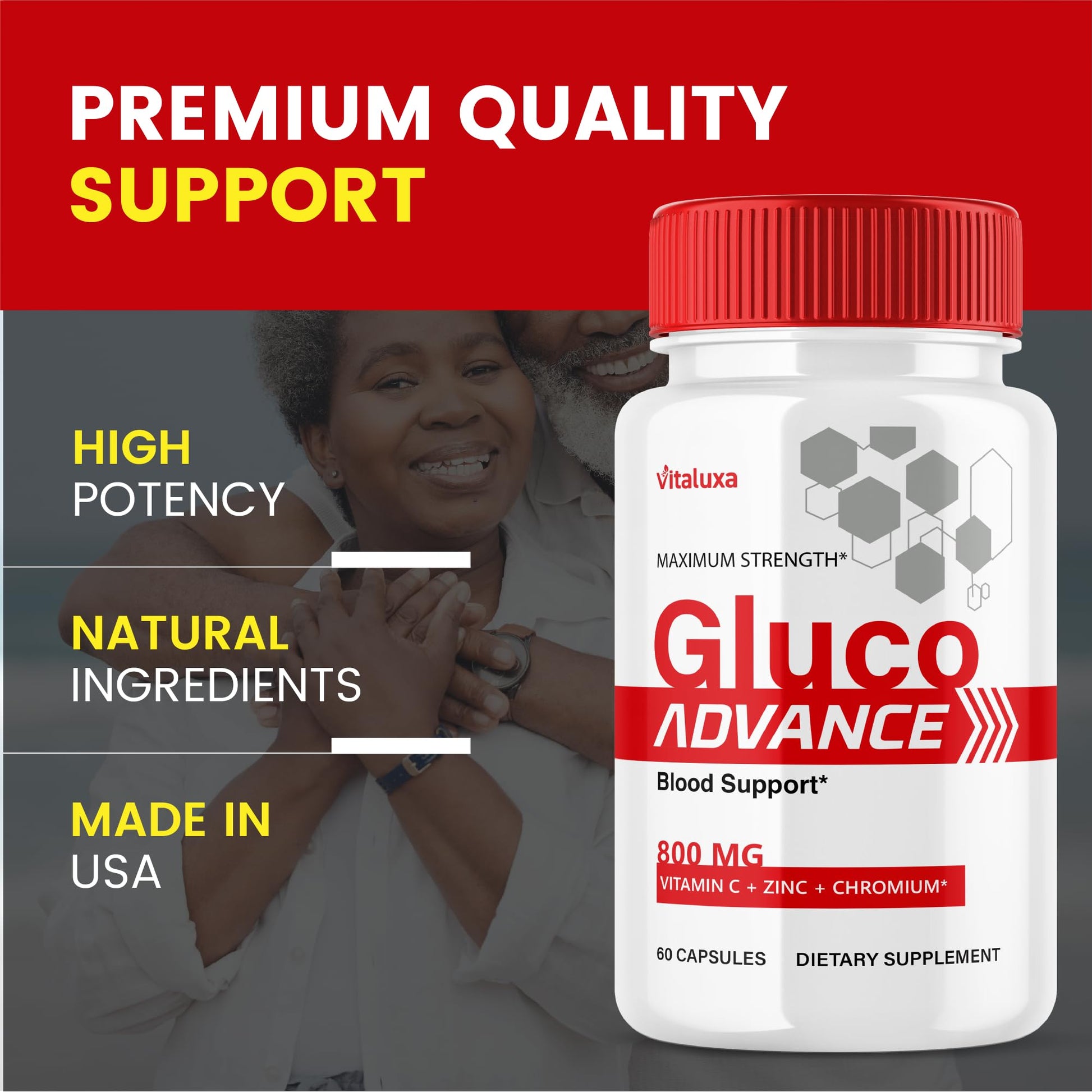 Gluco Advance Capsules, Gluco Advanced Blood Support Supplement GlucoAdvance Pills for Joints, GlucoseAdvance Premium Blend Flow Balance All Natural Formula Overall Health Wellness (60 Capsules) VitaluxaAu supplements