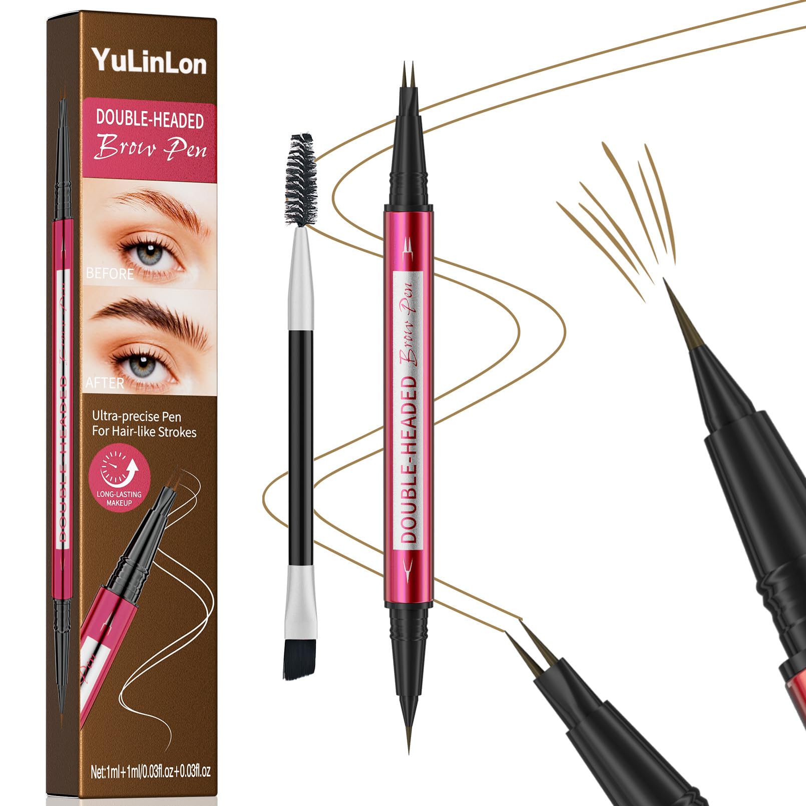 YuLinLon Double-Headed Brow Pen, Ultra-Precise Hair-Like Strokes, Long-Lasting Waterproof Makeup, Available in 5 Natural Shades (3#Dark Brown) YulinlonAu supplements