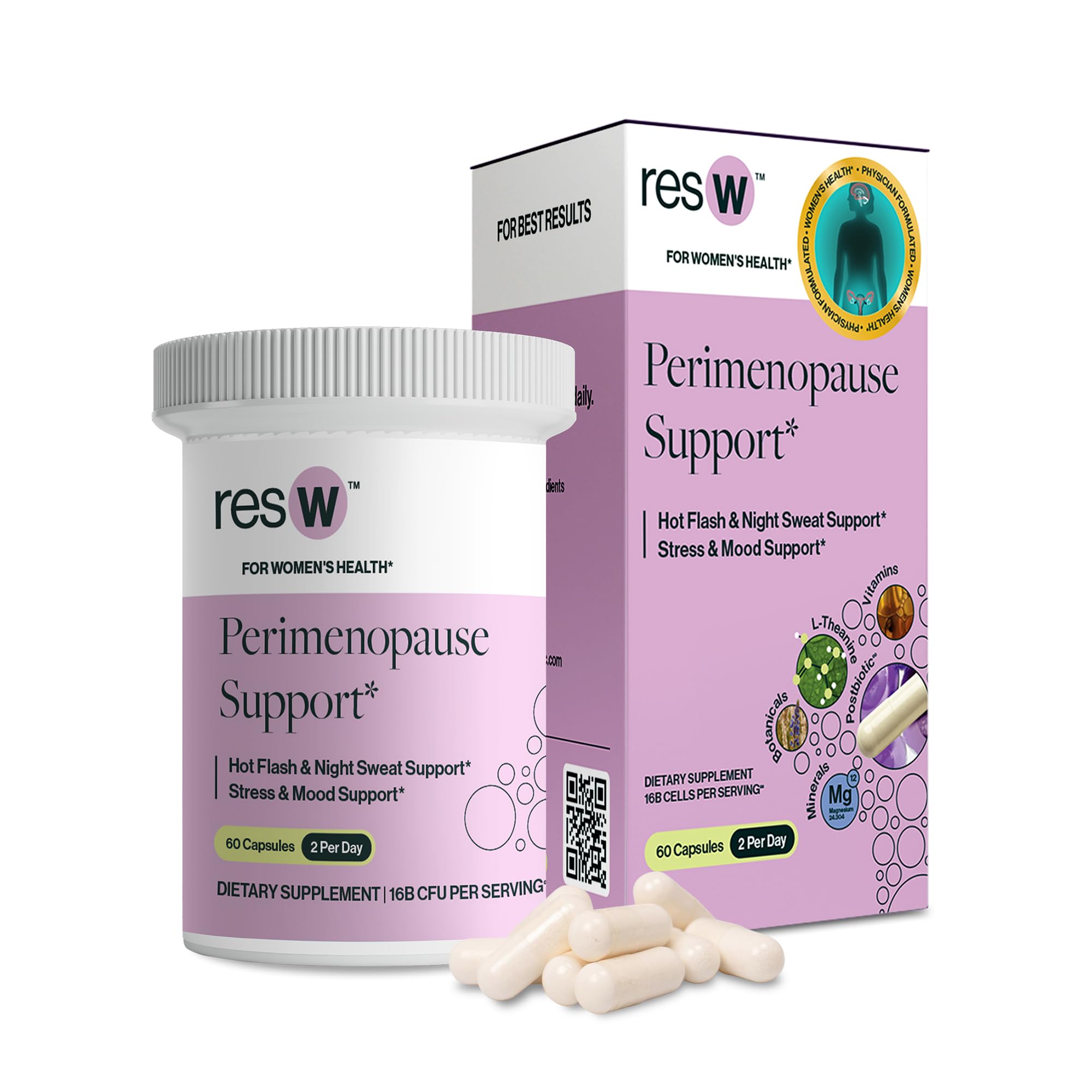 resW Perimenopause Postbiotic Supplement for Women - Hot Flash Support, Night Sweat Relief, Hormone Free, Vegan, Gluten Free, Non GMO, Plant Based Gut Health Support - 60 Capsules ResBioticAu supplements