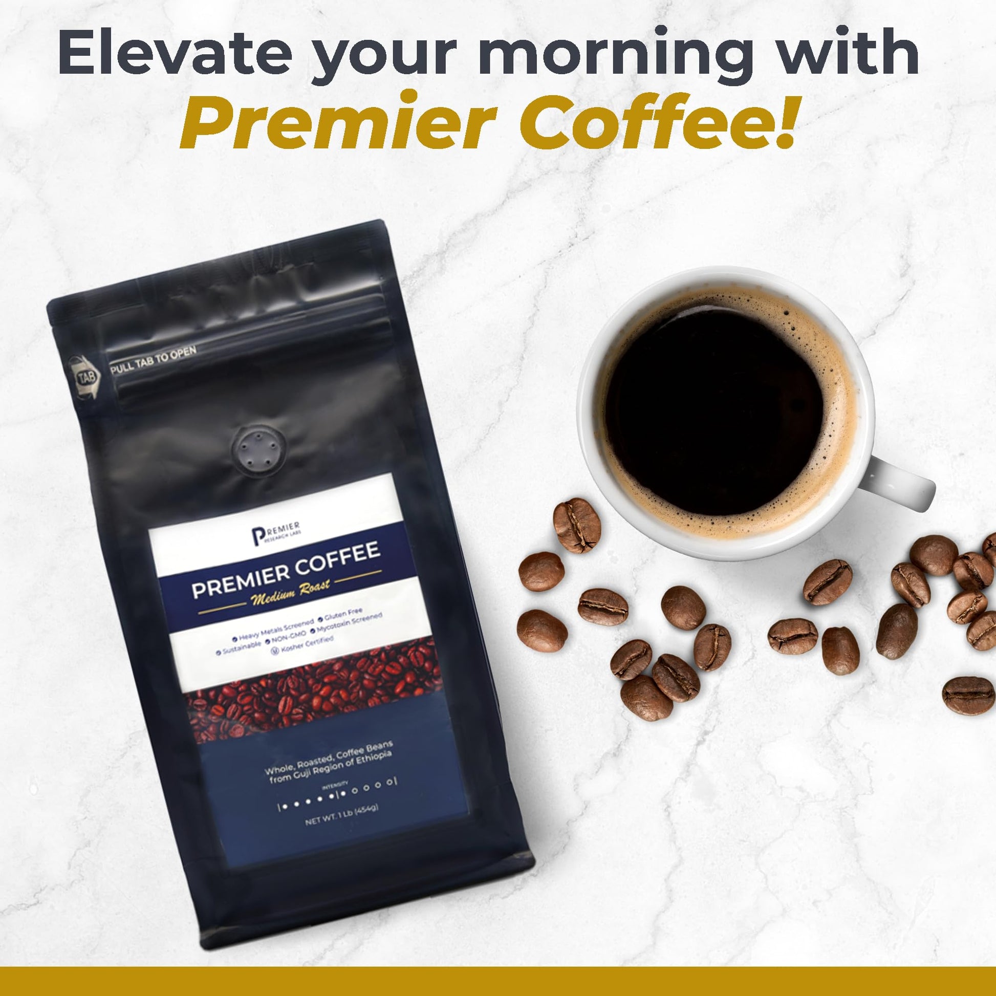 Premier Research Labs Organic Whole Roasted Coffee Beans - Medium Roast, From Guji Region of Ethiopia, Crafted for Optimal Health Benefits, Sweet & Fruity, Well-Balanced, Gluten Free - 1 Pound Premier Research LabsAu supplements