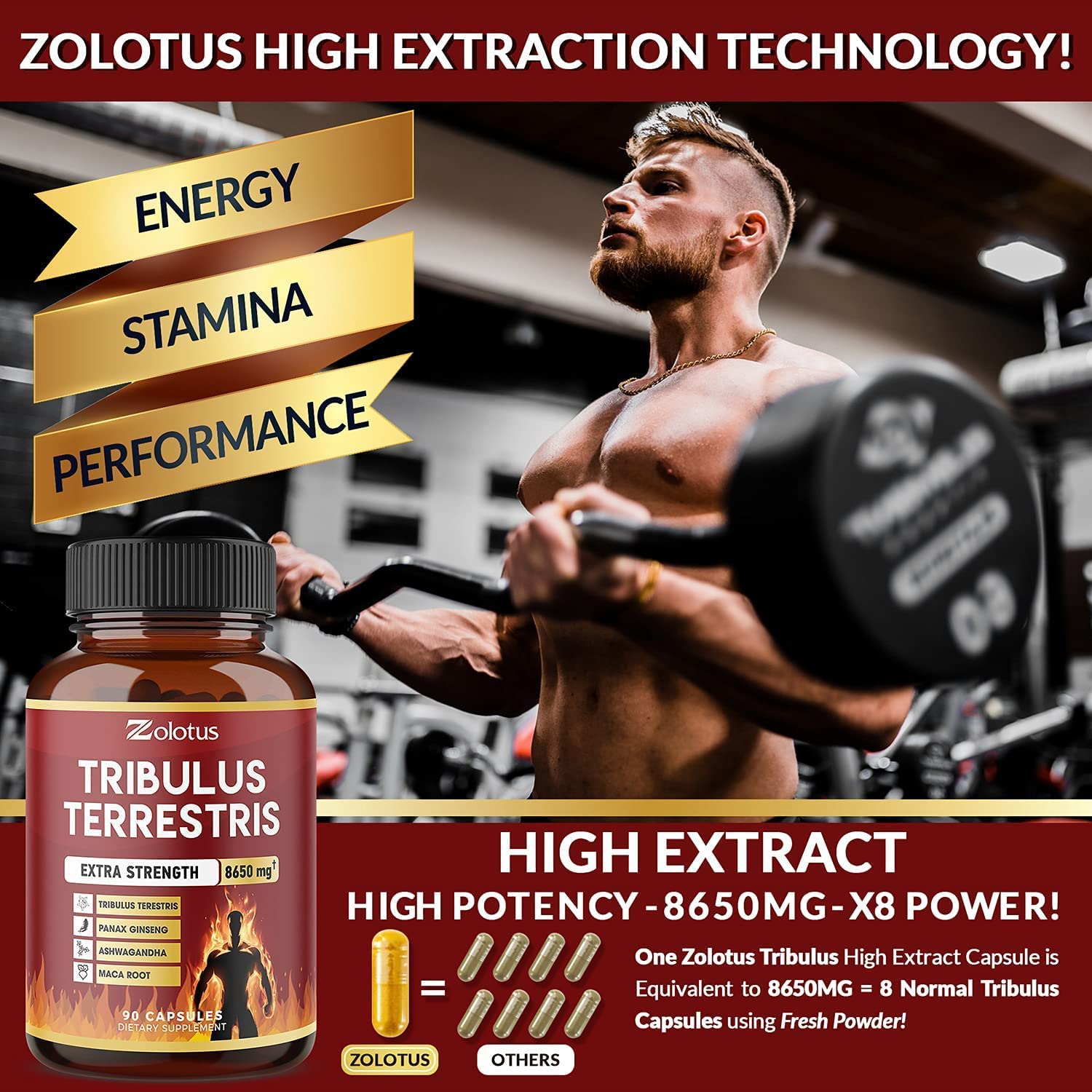 Zolotus Tribulus Terrestris, 8650mg Per Capsule, High Potency with Ashwagndha ZolotusAu supplements