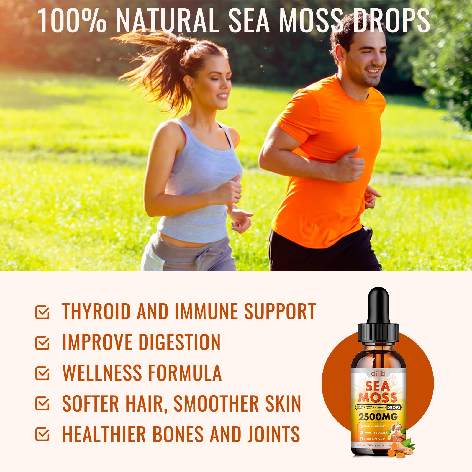 Sea Moss Liquid Drops: Organic Irish Sea Moss 2500mg with Turmeric, Bladderwrack dilibUS supplements