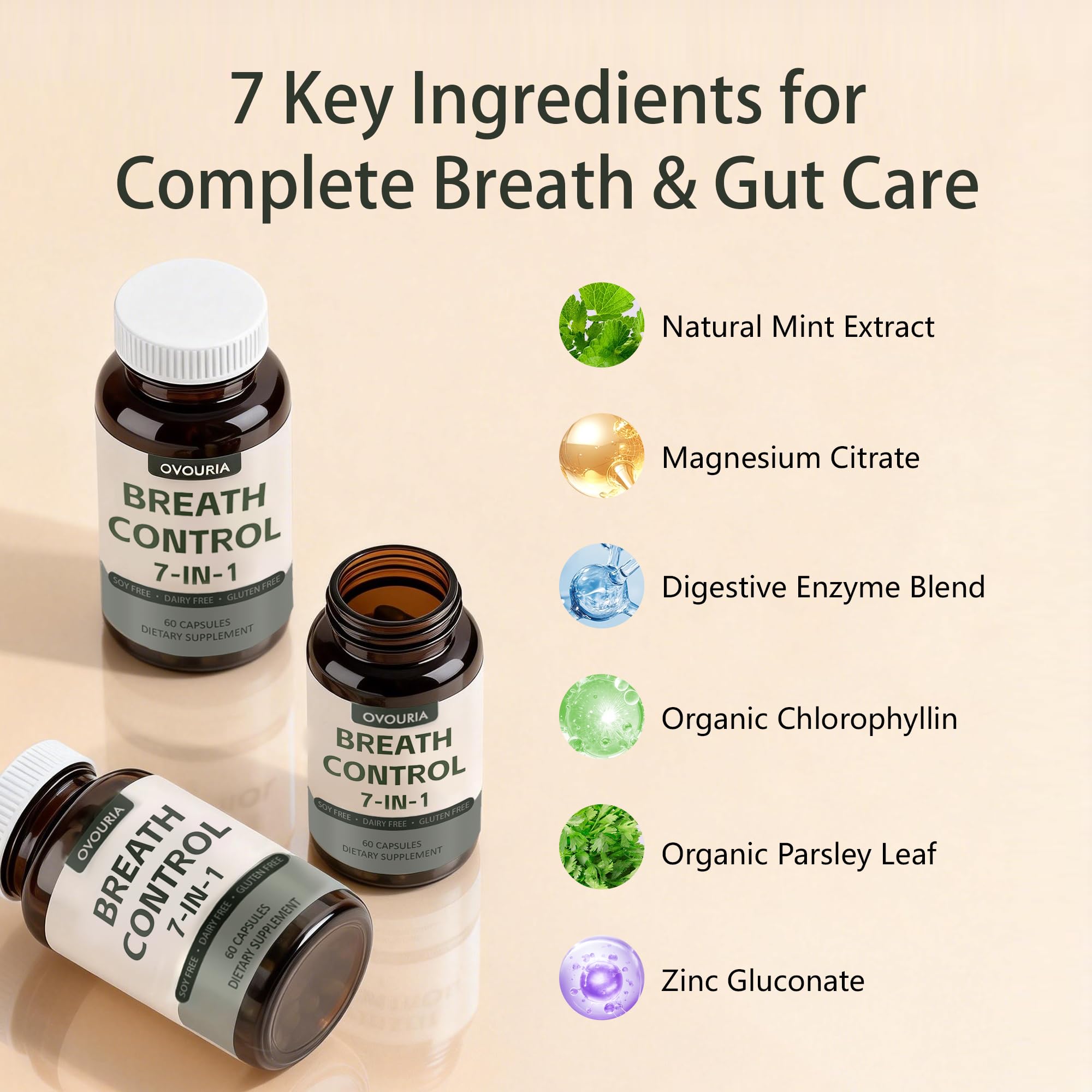 TANSPRESSO ovouria Breath & Gut Balance Capsules - 7-in-1 Formula with Probiotics, Zinc Gluconate & Magnesium Citrate for Fresh Breath, Chronic Halitosis Relief & Digestive Wellness, 60 Count(1pc) TANSPRESSOAu supplements