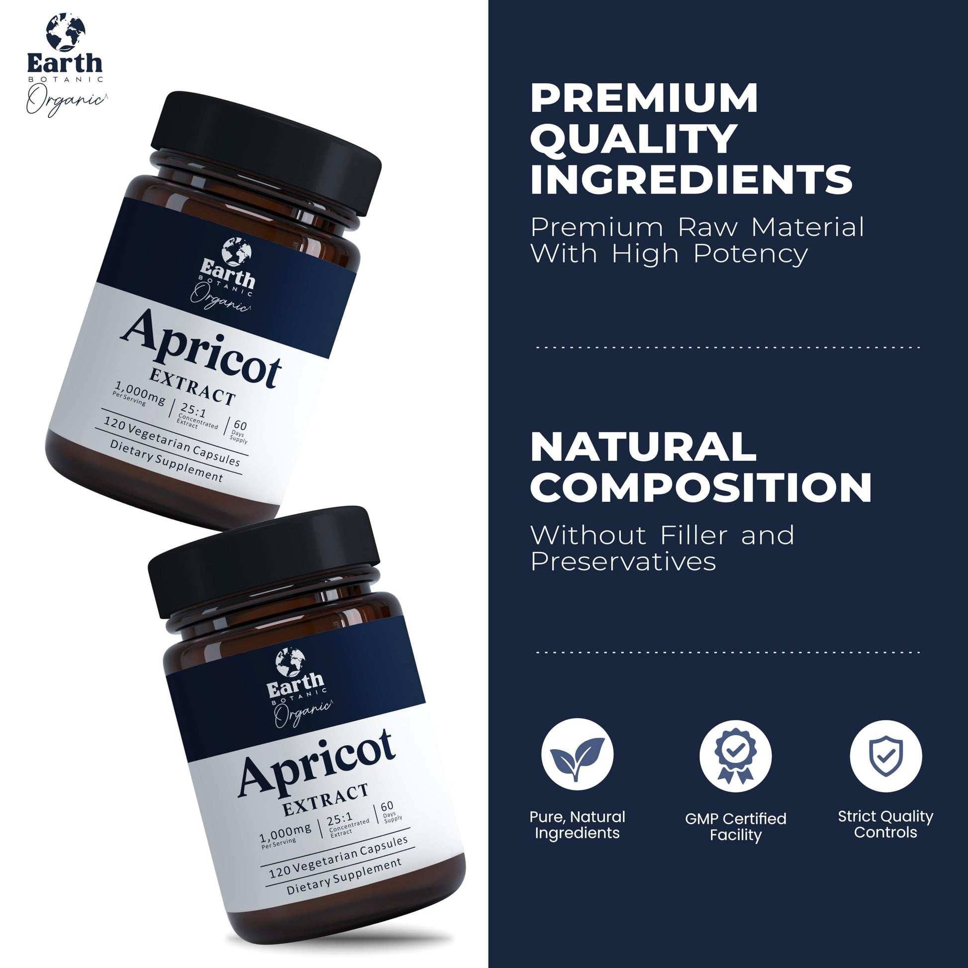 Earth BOTANIC Organic Apricot Extract, 1000 mg 120 Veggie Capsules (Vegan, Non-GMO) Herbal Supplements Earth BOTANIC OrganicAu supplements