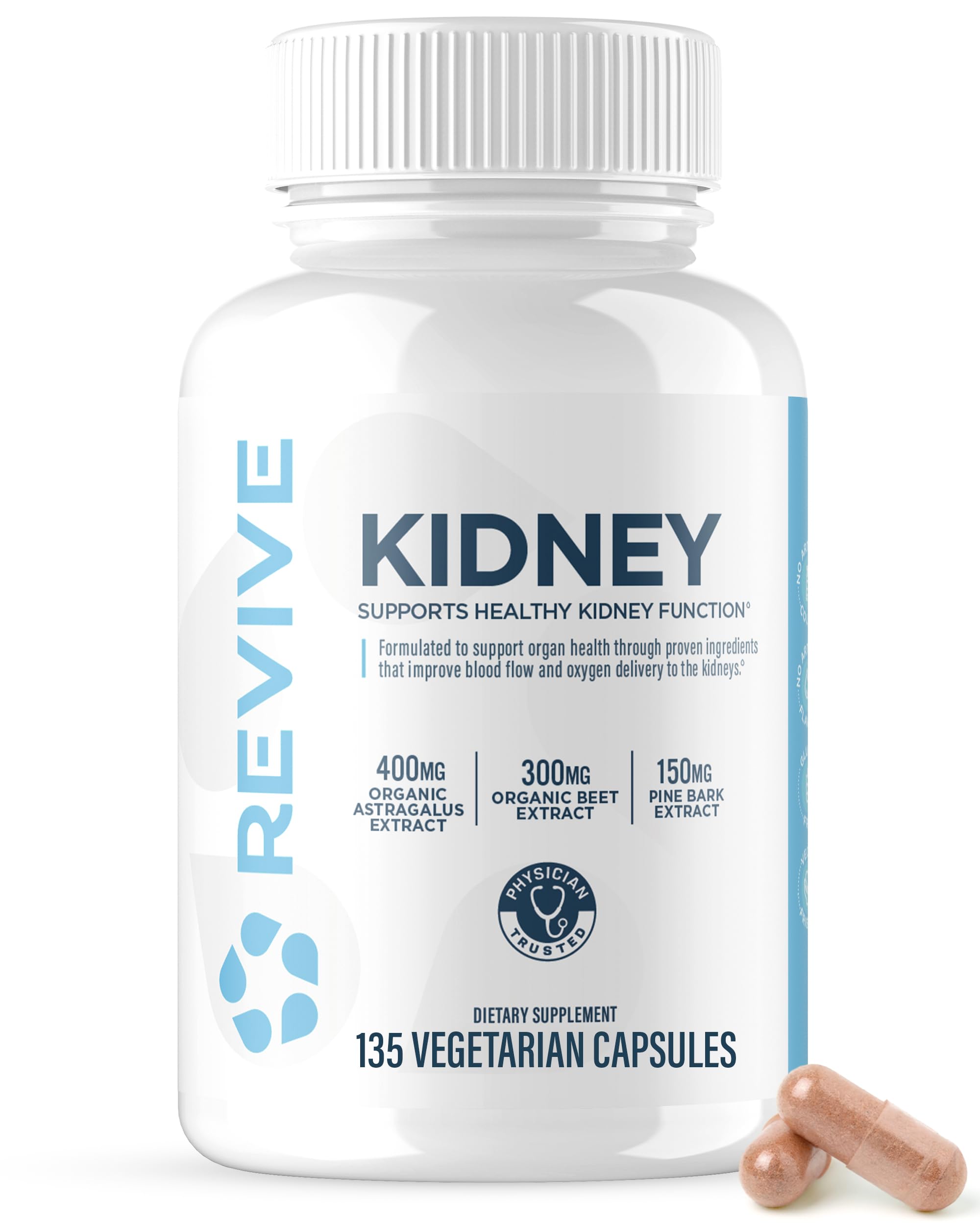 Revive MD Kidney Support Supplement for Men & Women – Kidney Cleanse & Detox Capsules for Overall Health & Function – Vegan-Friendly, Gluten-Free & Soy-Free (135 Vegetarian Capsules, 45 Servings) ReviveAu supplements