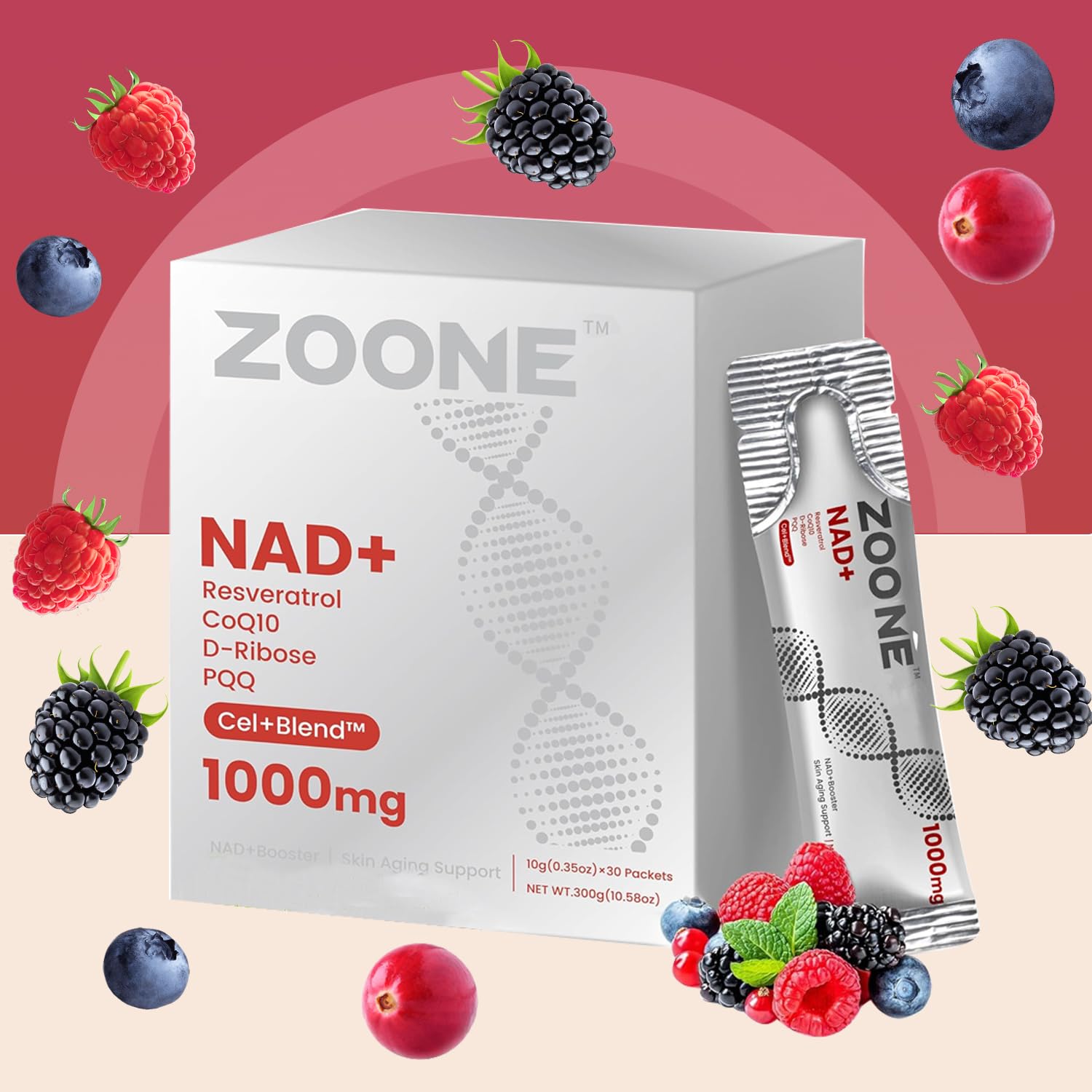 Zoone NAD Resveratrol Supplement, NAD+ Liquid Supplement 1000mg, with Nicotinamide Riboside, Resveratrol & PQQ, NAD Supplements for Men & Women, Healthy Aging & Boosts Cellular Energy – 30 Packs ZooneAu supplements