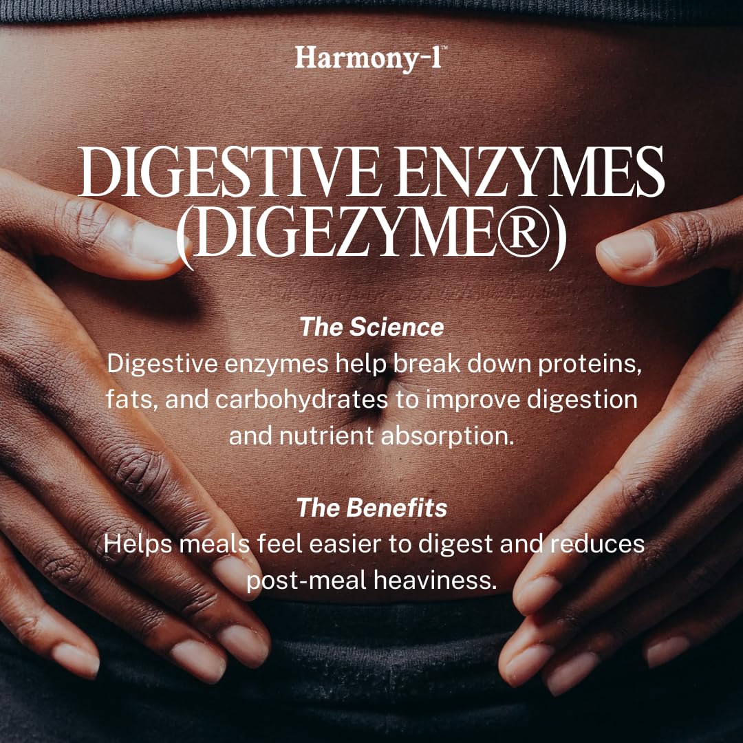 Harmony-1 Gut Health Supplement — Digestive Enzymes + Probiotics for Bloating Relief & Digestive Comfort — GLP-1 Friendly Digestive Support — 60 Capsules Harmony-1Au supplements