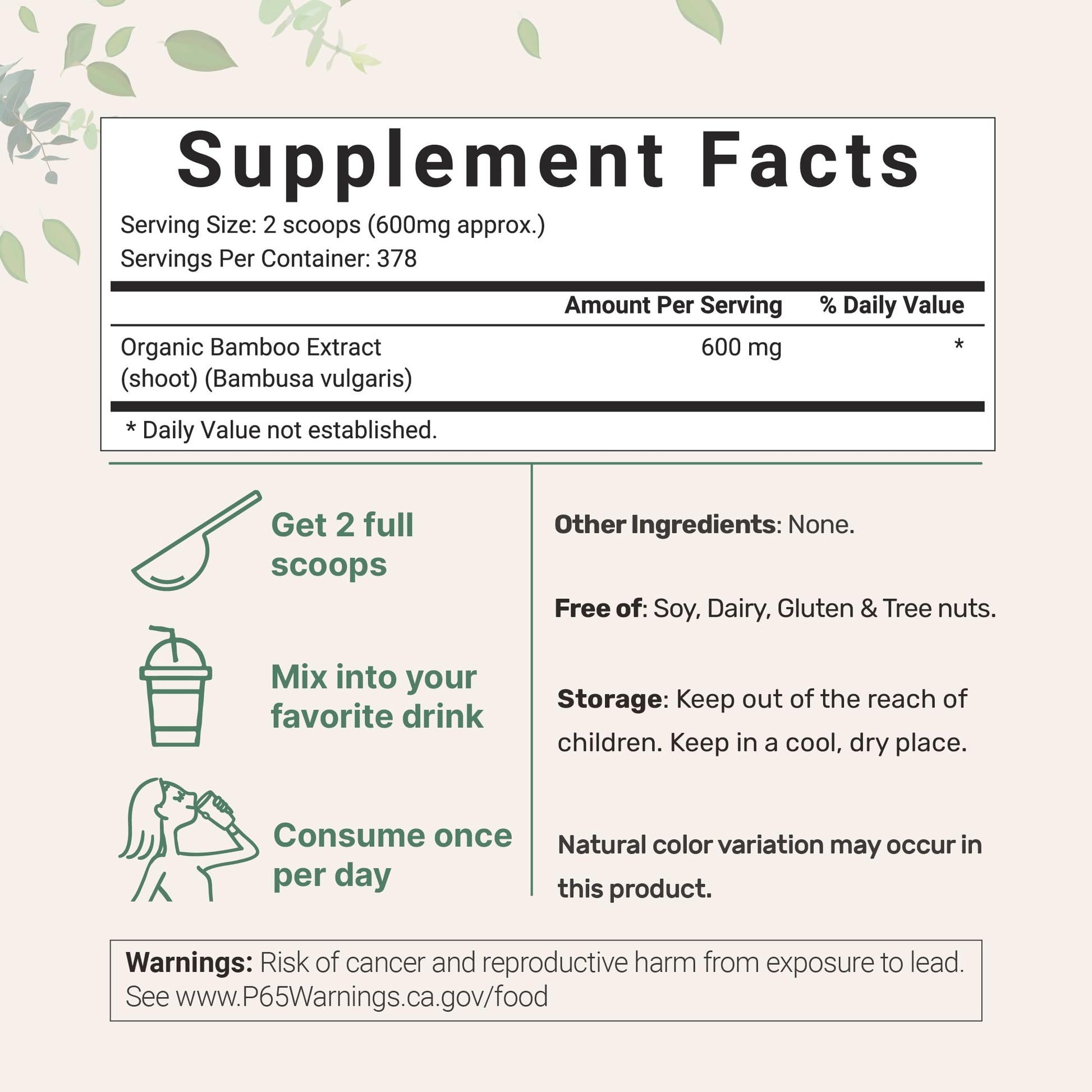 Micro Ingredients Organic Bamboo Extract Powder, 8oz (378 Servings) | Bamboo Plant Silica & Mineral Supplements | Natural Stem & Leaf Extract | Non-GMO, Gluten Free, Vegan Friendly Micro IngredientsAu supplements