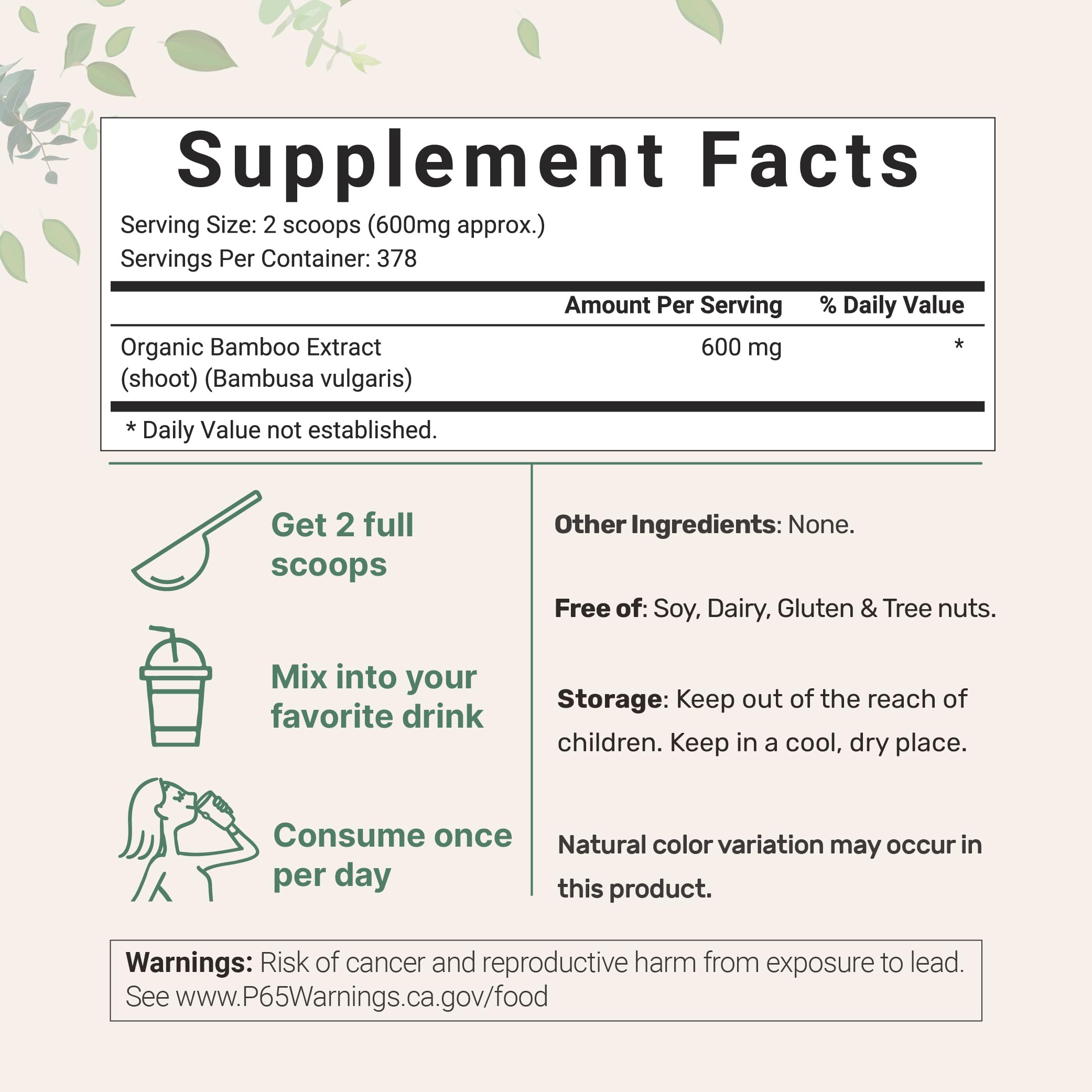 Micro Ingredients Organic Bamboo Extract Powder, 8oz (378 Servings) | Bamboo Plant Silica & Mineral Supplements | Natural Stem & Leaf Extract | Non-GMO, Gluten Free, Vegan Friendly Micro IngredientsAu supplements