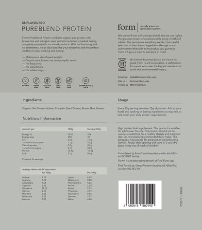 Form Pureblend Protein - Unflavoured and Unsweetened Vegan Protein Powder FormUS supplements