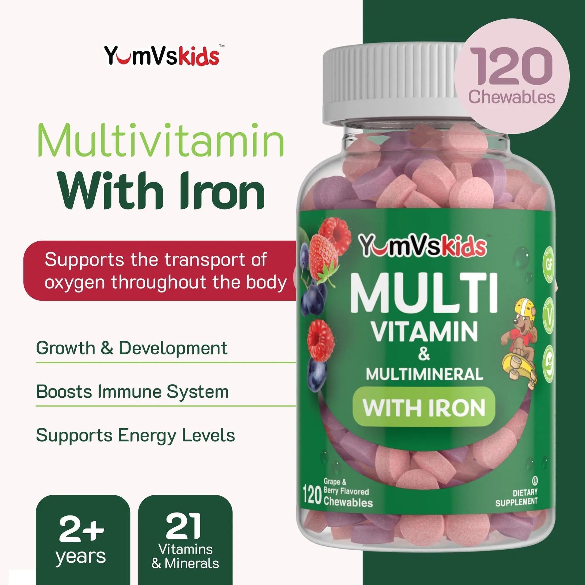 YUM-V'S Probiotics & Multivitamin Bundle for Kids – Probiotic with Prebiotic Fiber Chocolate Bears + Multivitamin & Multimineral with Iron Chewables – Digestive, Immune & Overall Health Support YUM-V'SAu supplements
