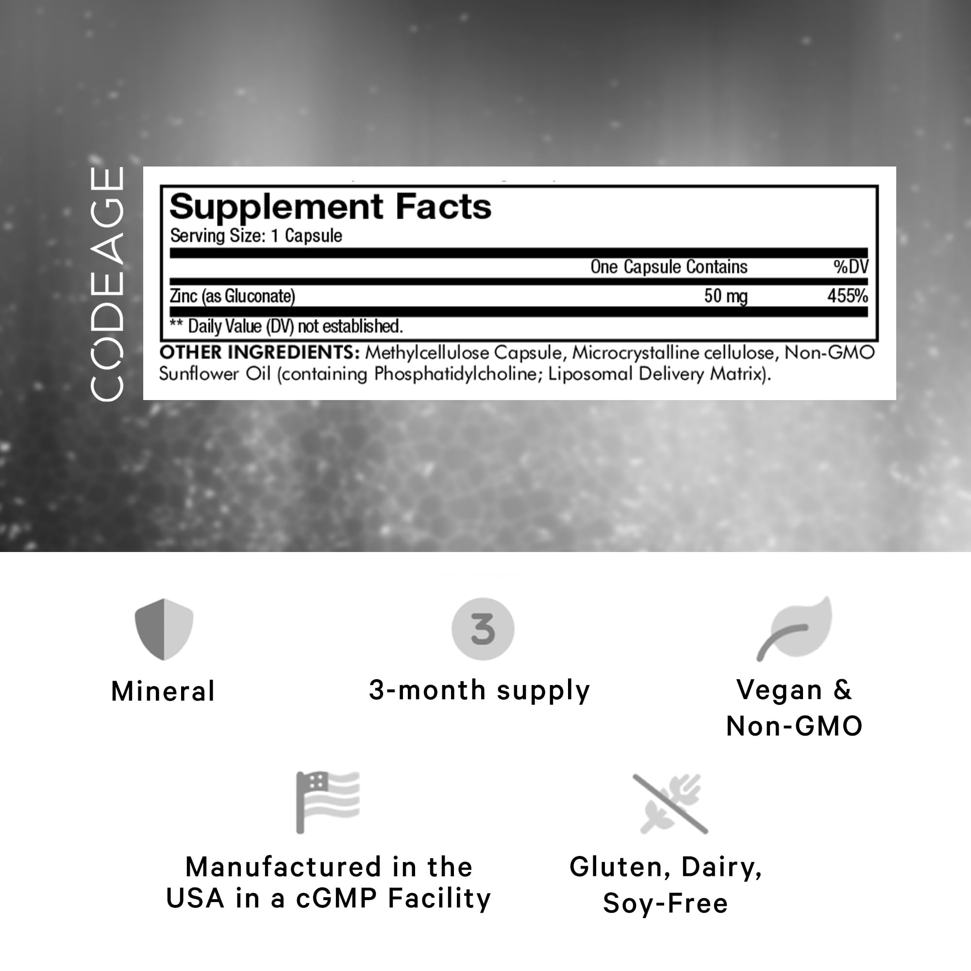 Codeage Liposomal Zinc Supplement – 3 Month Supply – One Per Day - 50 mg Zinc Gluconate Vitamin Pills - Essential Mineral Supplements Liposomal Delivery Matrix - Vegan Non-GMO - 100 Capsules CodeageAu supplements