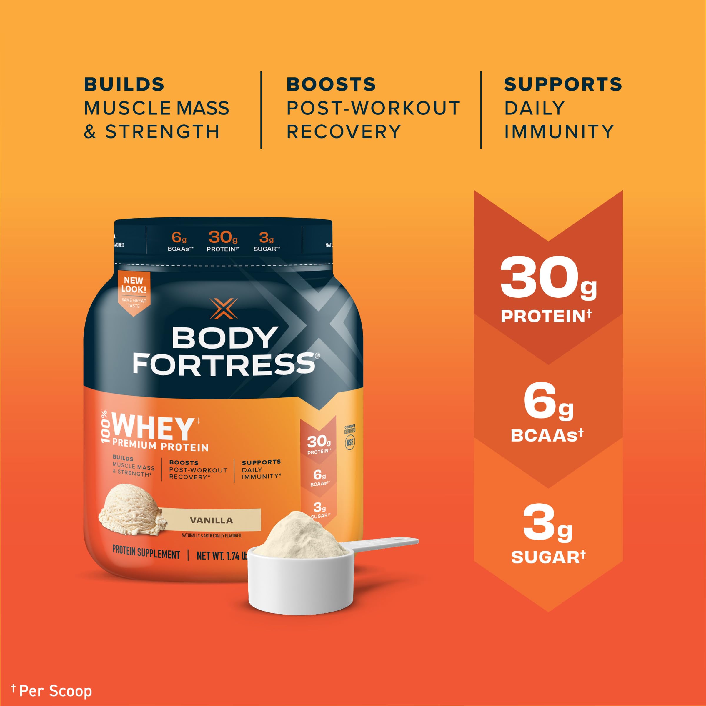 Body Fortress 100% Whey, Premium Protein Powder, Vanilla, 1.74lbs (Packaging May Vary) Body FortressUS supplements