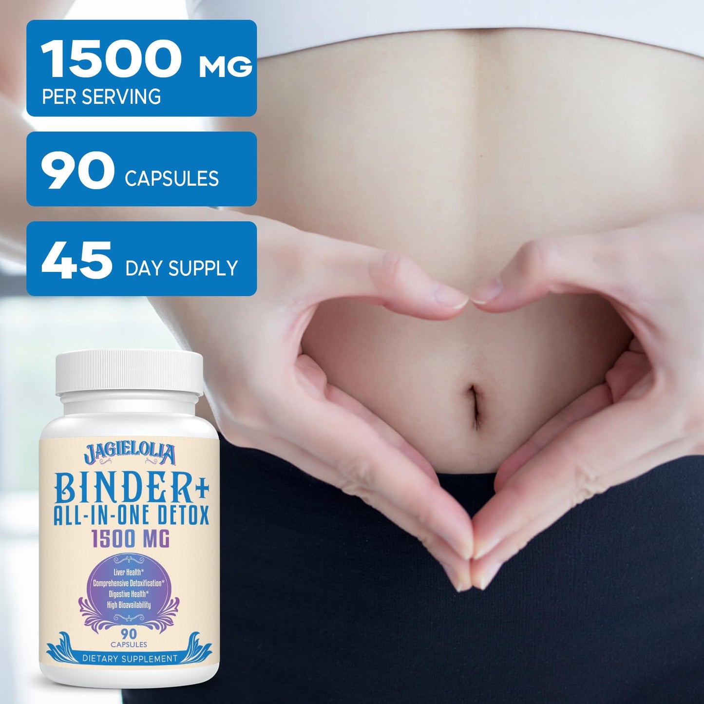 All-In-One Detox Binder Supplement 1500 MG - High Bioavailability, Liver Gut Detox Cleanse JagieloliaUS supplements