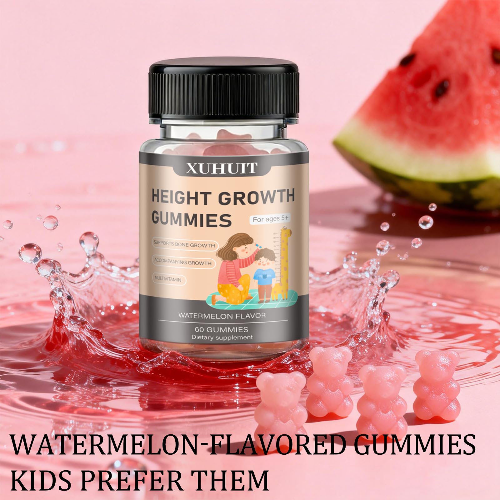 ZYGCDZ Growth Gummies for Kids & Teens - Natural Height Support with Vitamin D3, K2, Calcium & Ashwagandha - Bone Strength Supplement for Picky Eaters Ages 5+ (Watermelon Flavor) (1) ZYGCDZAu supplements